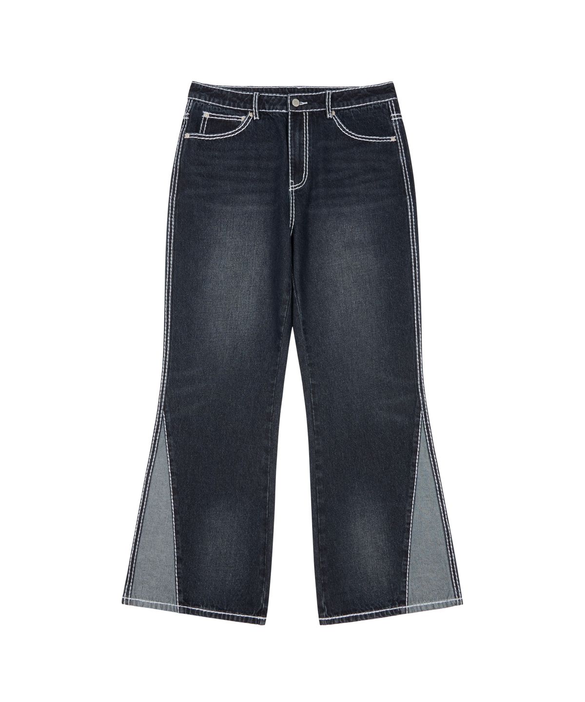 아캄(AAKAM) Stitched Flare Denim Pants (Dark Blue)