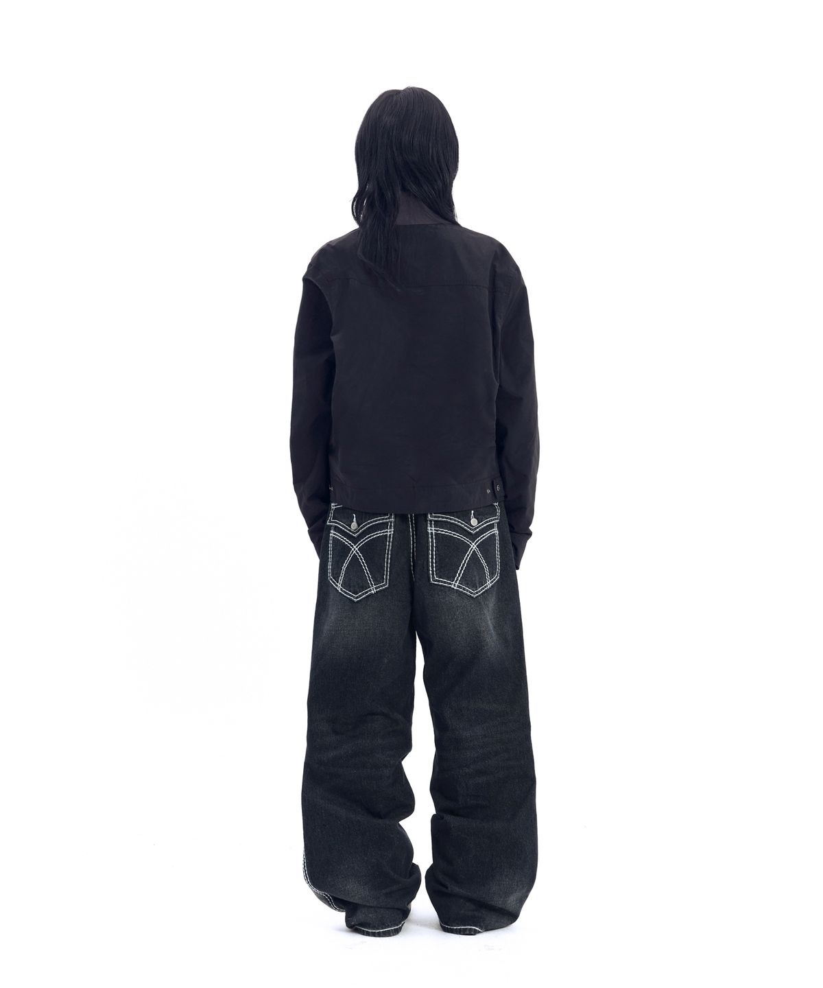 아캄(AAKAM) Stitched Flare Denim Pants (Black)