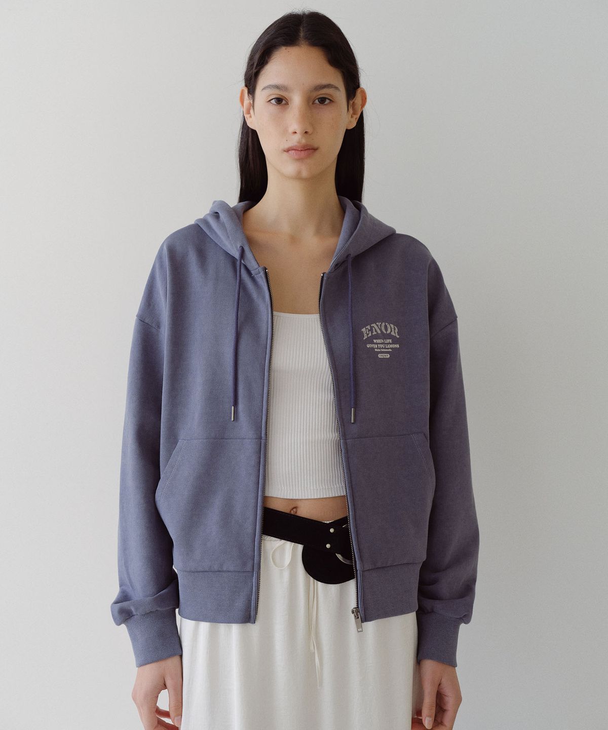 엔오르(EN OR) VINTAGE WASHED ZIP UP HOODIE - BLUE