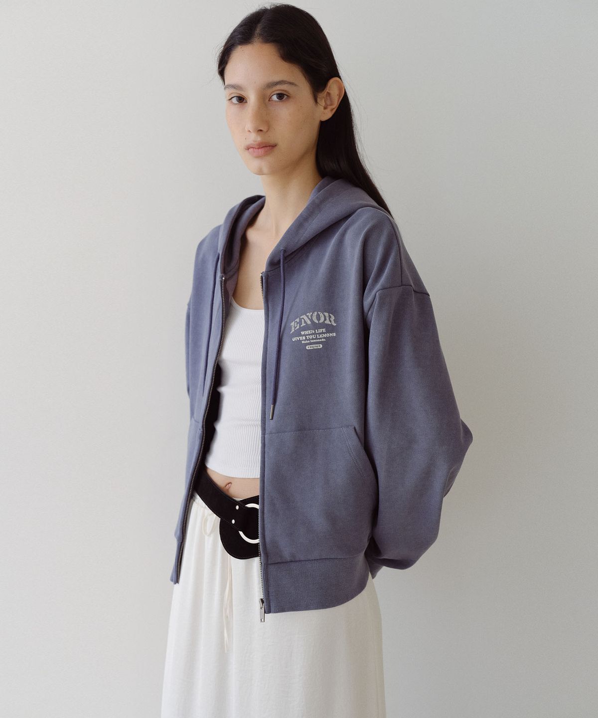 엔오르(EN OR) VINTAGE WASHED ZIP UP HOODIE - BLUE