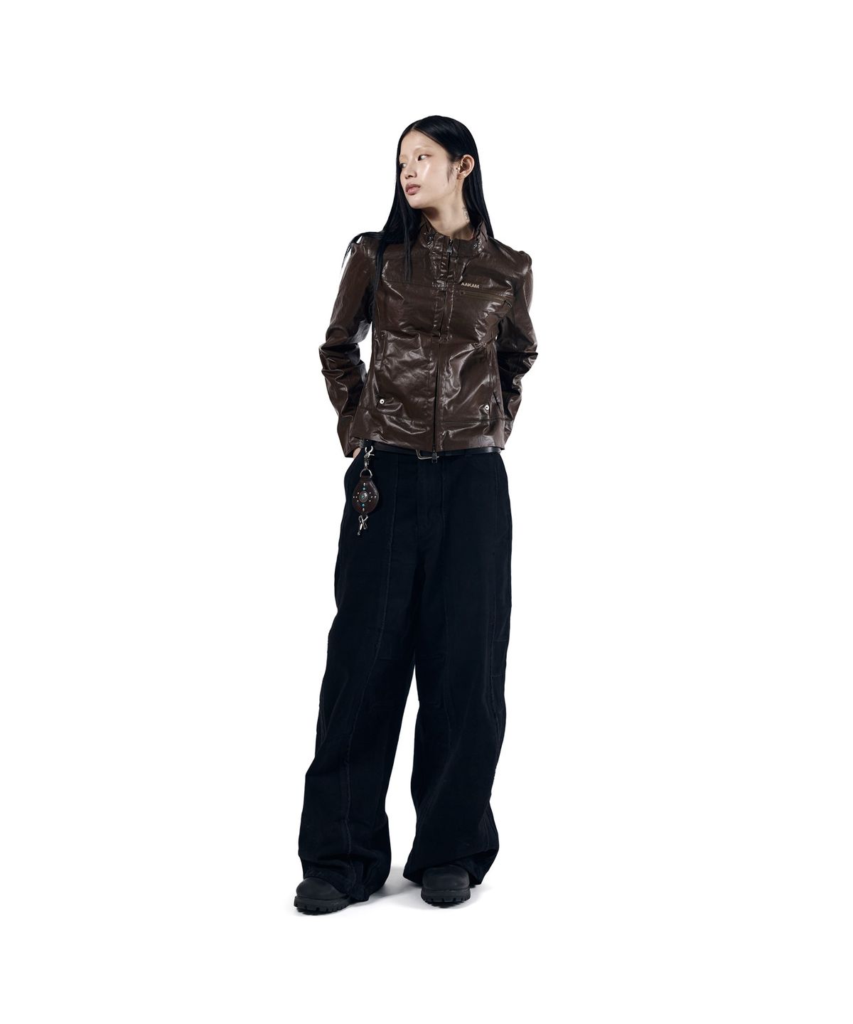 아캄(AAKAM) Knee Pin-Tuck Panel Cotton Pants (Black)
