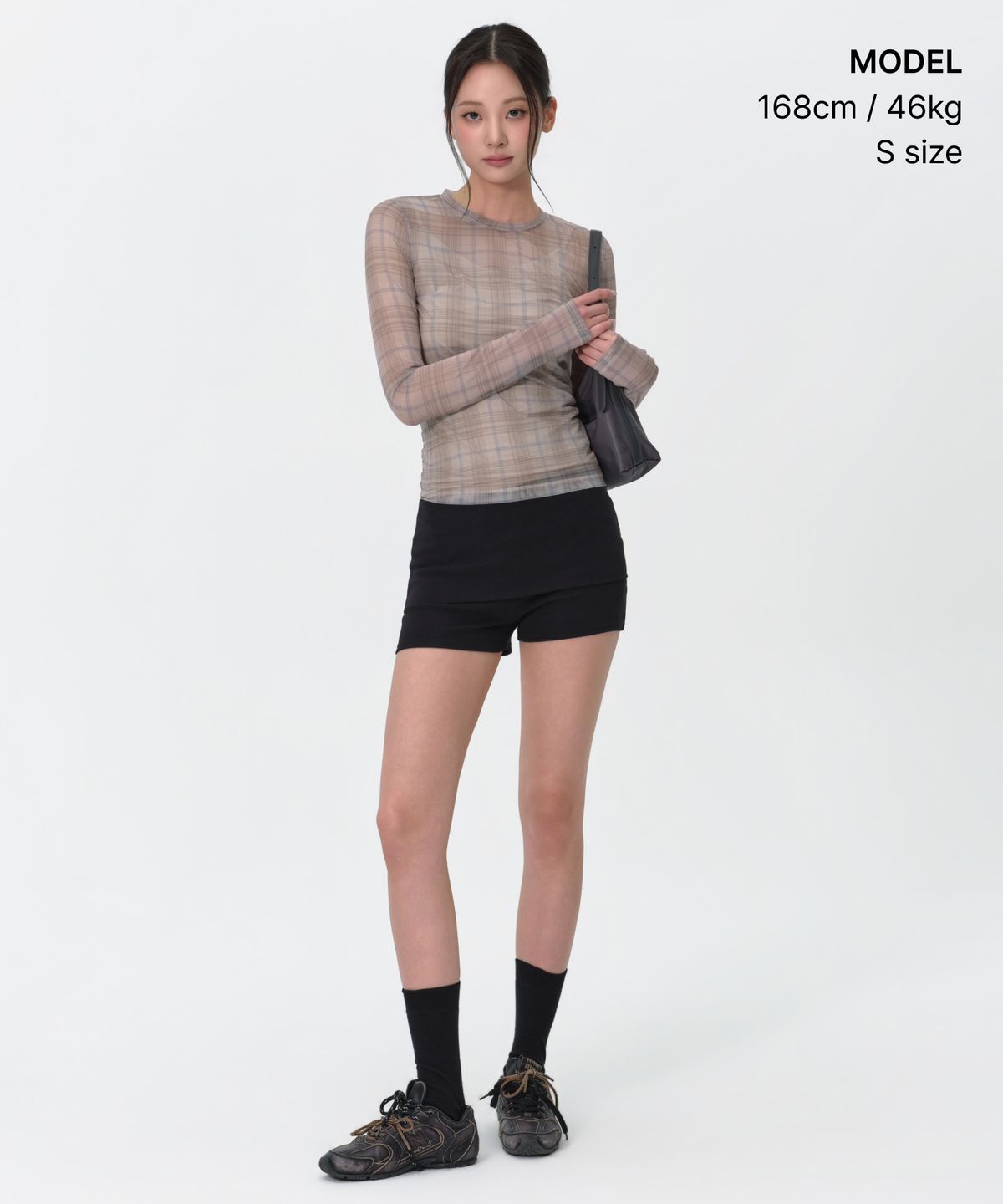 무신사 스탠다드 우먼(MUSINSA STANDARD WOMAN) 우먼즈 체크 시어 긴소매 티셔츠 [베이지]