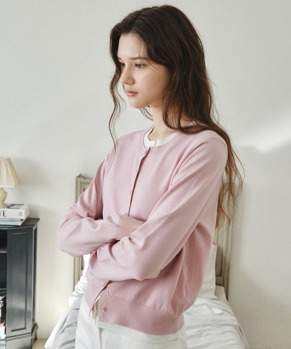 웬즈데이오아시스 포 우먼(WEDNESDAYOASISFORWOMEN) W/워셔블 더블 레이어드 라운드 가디건_PINK(WC26KN28)