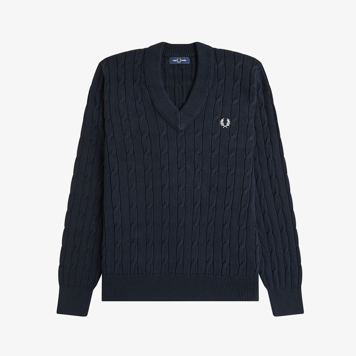 프레드페리(FRED PERRY) [Sport] 케이블 니트 브이넥 스웨터 - 네이비 AFPM2612321-608