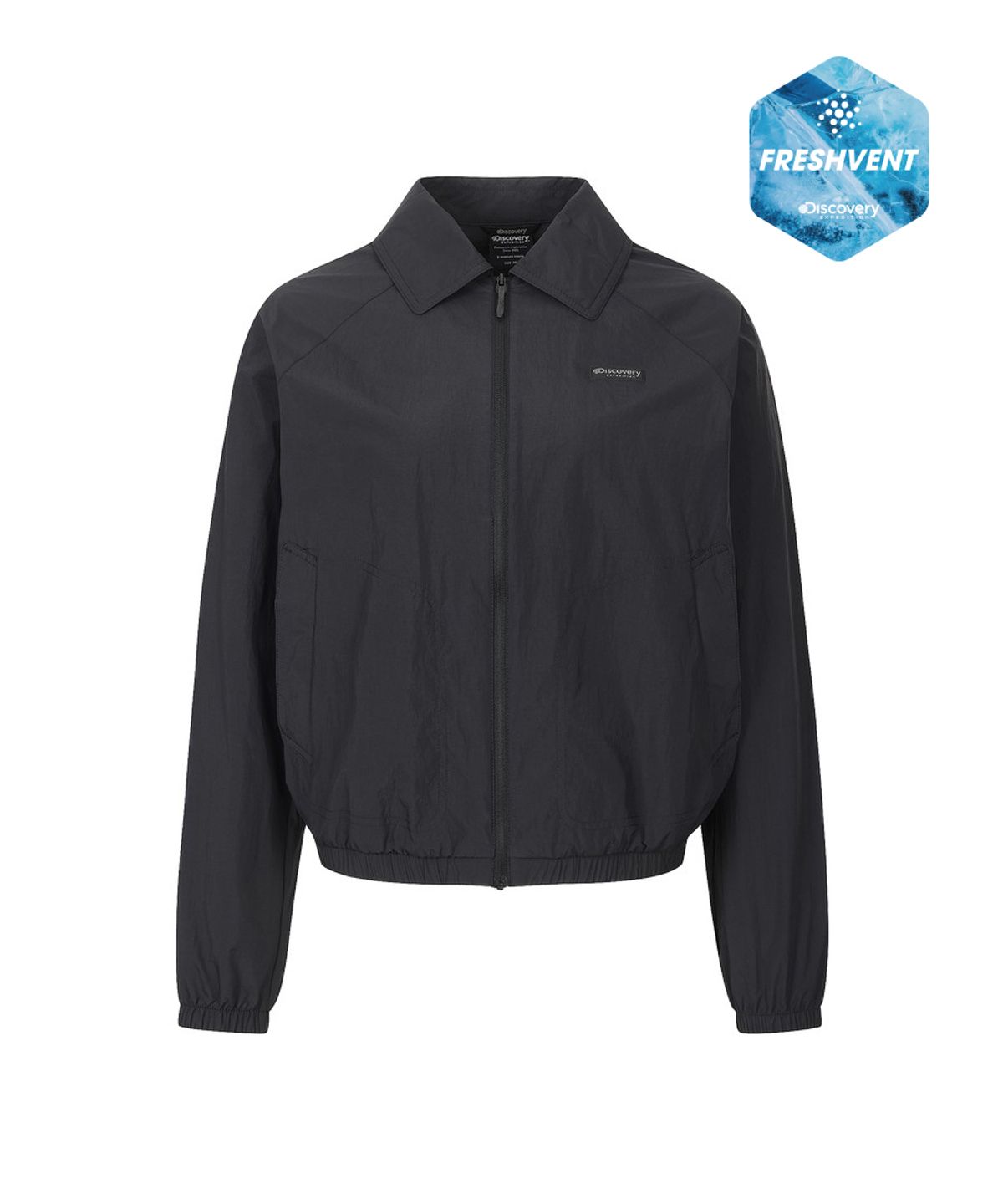 디스커버리 익스페디션(DISCOVERY EXPEDITION) 여성 프레시벤트 카라형 크롭 바람막이 (BLACK)