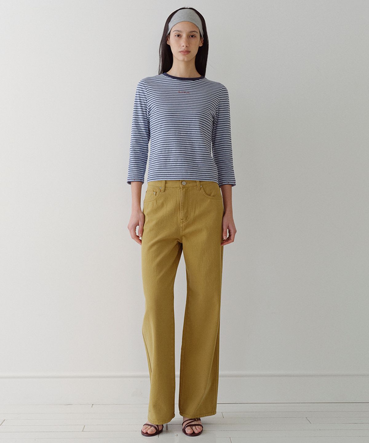 엔오르(EN OR) STRIPED 3/4 SLEEVE T-SHIRT - BLUE