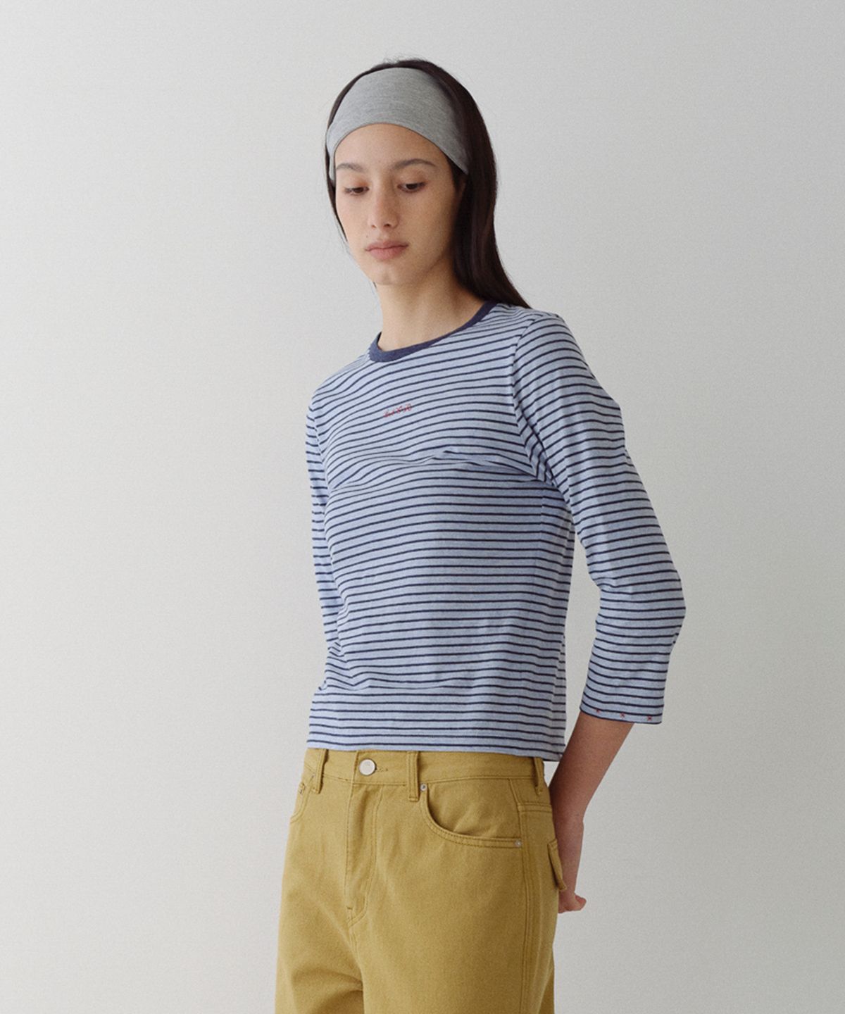 엔오르(EN OR) STRIPED 3/4 SLEEVE T-SHIRT - BLUE