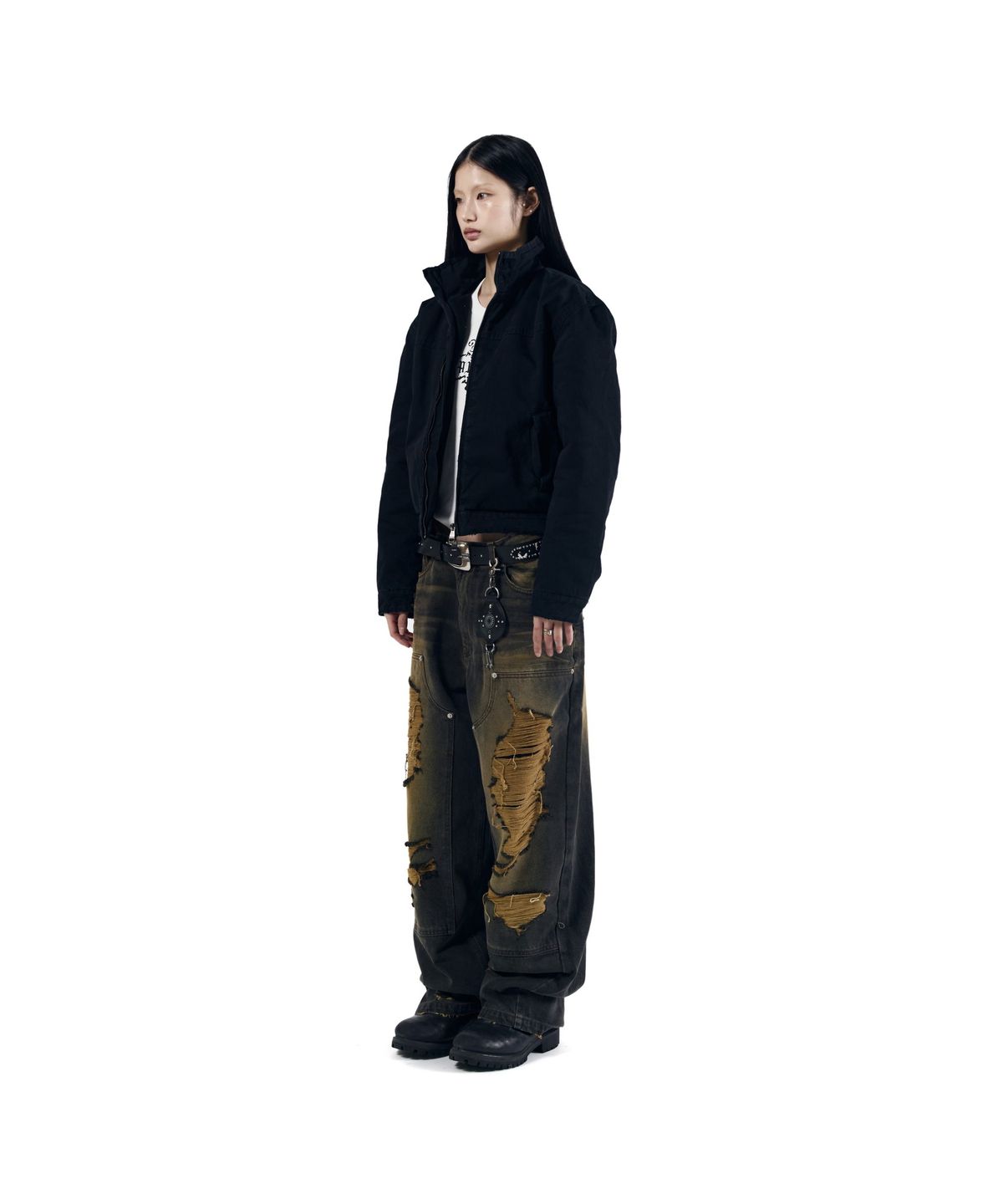 아캄(AAKAM) Destroyed Double Knee Denim Pants (Brown)