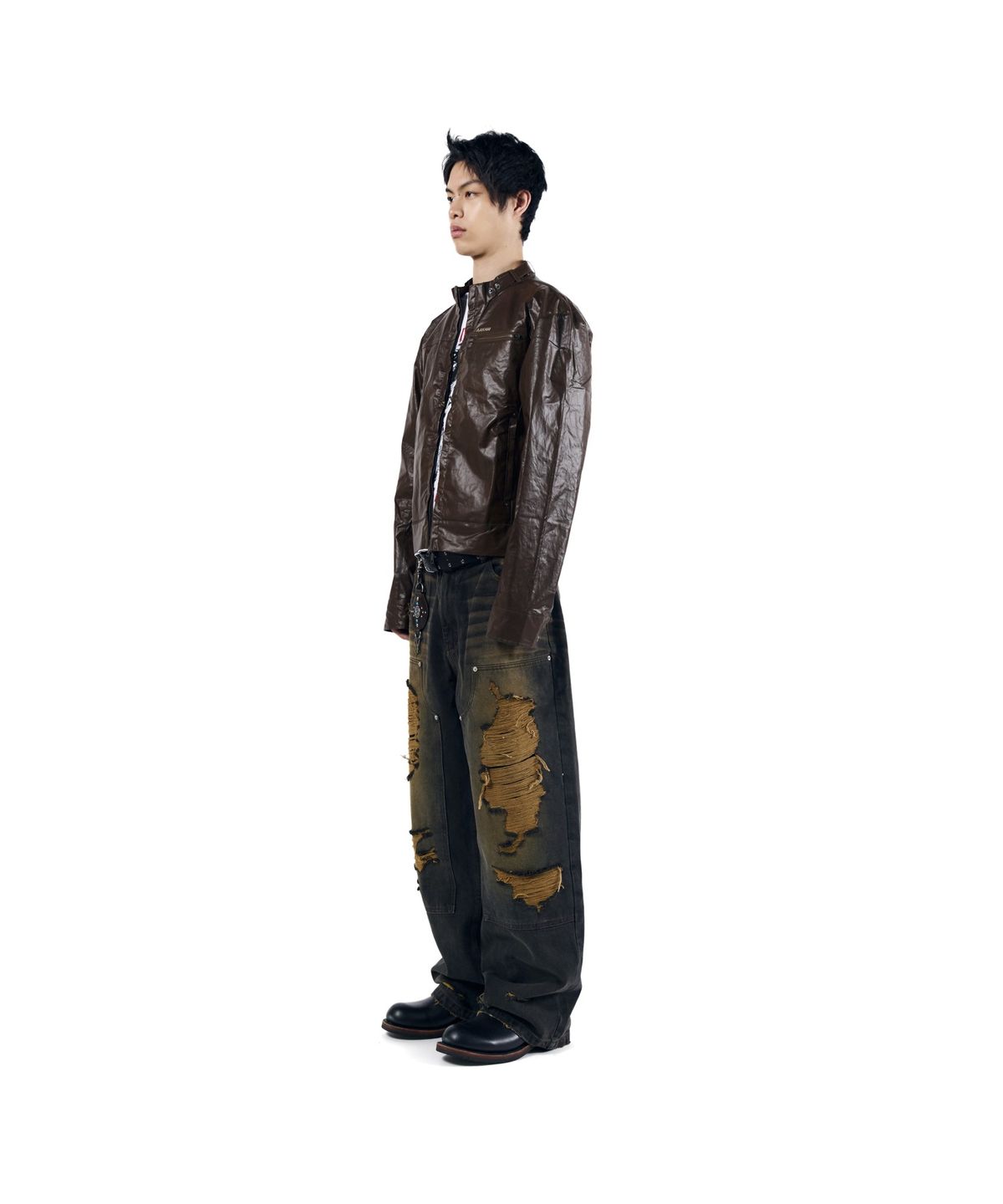 아캄(AAKAM) Destroyed Double Knee Denim Pants (Brown)