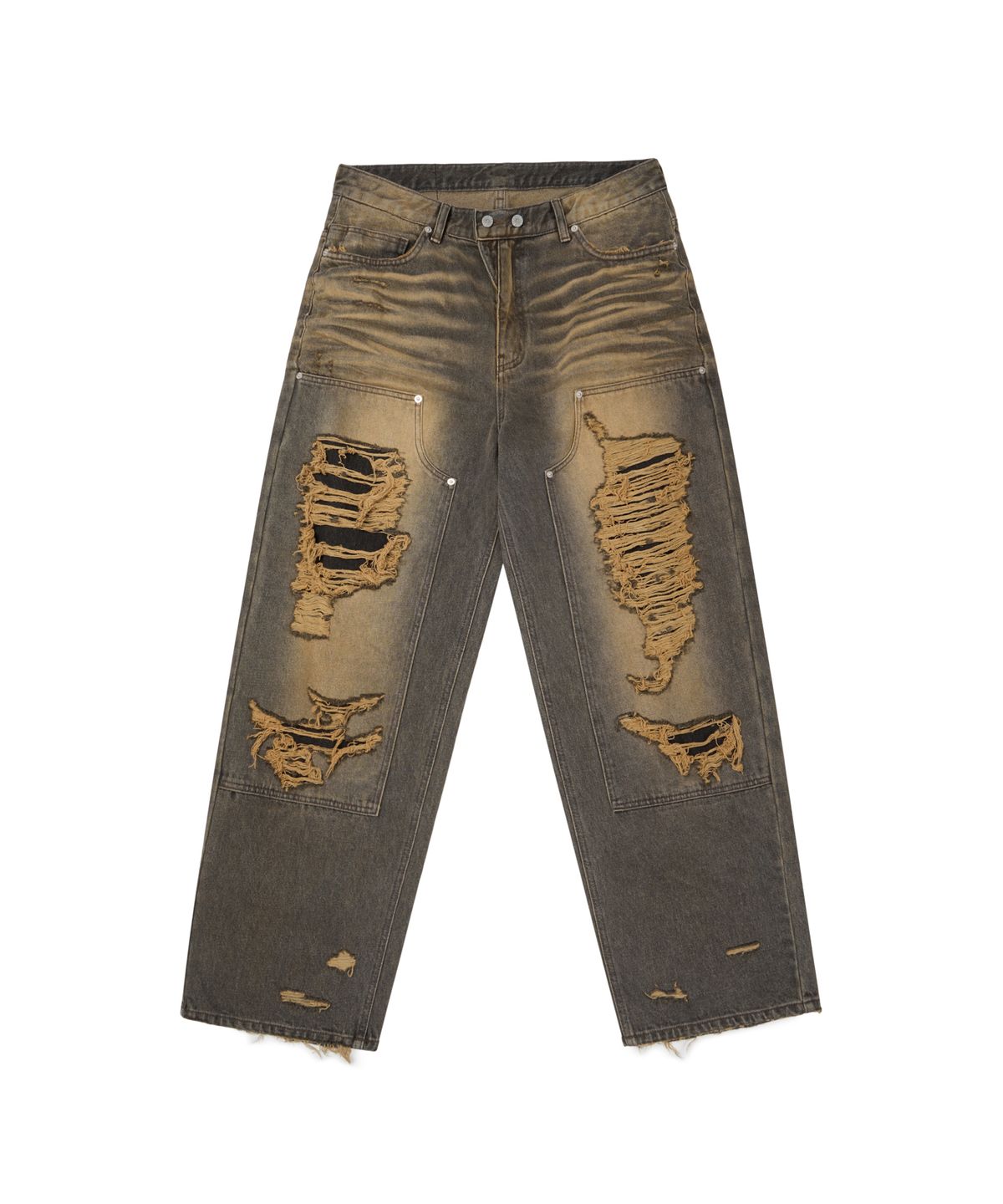 아캄(AAKAM) Destroyed Double Knee Denim Pants (Brown)