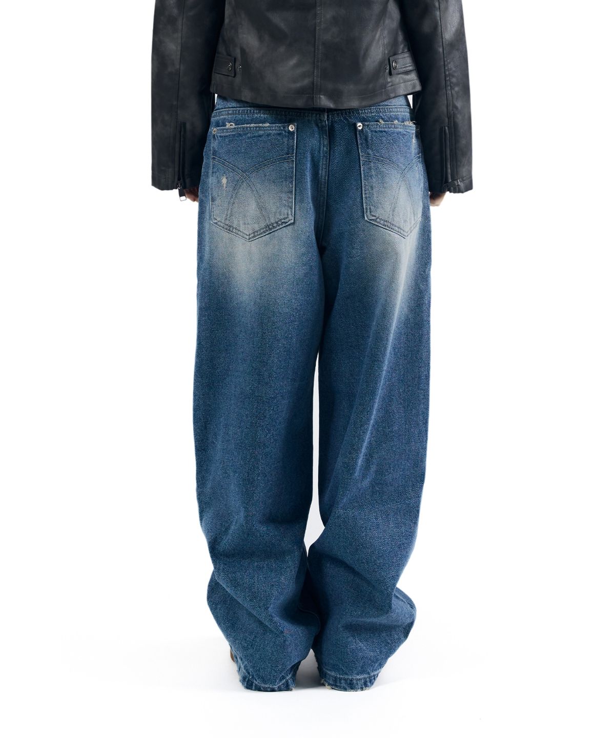 아캄(AAKAM) Destroyed Double Knee Denim Pants (Blue)