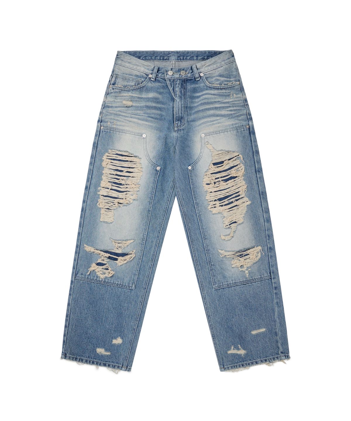 아캄(AAKAM) Destroyed Double Knee Denim Pants (Blue)