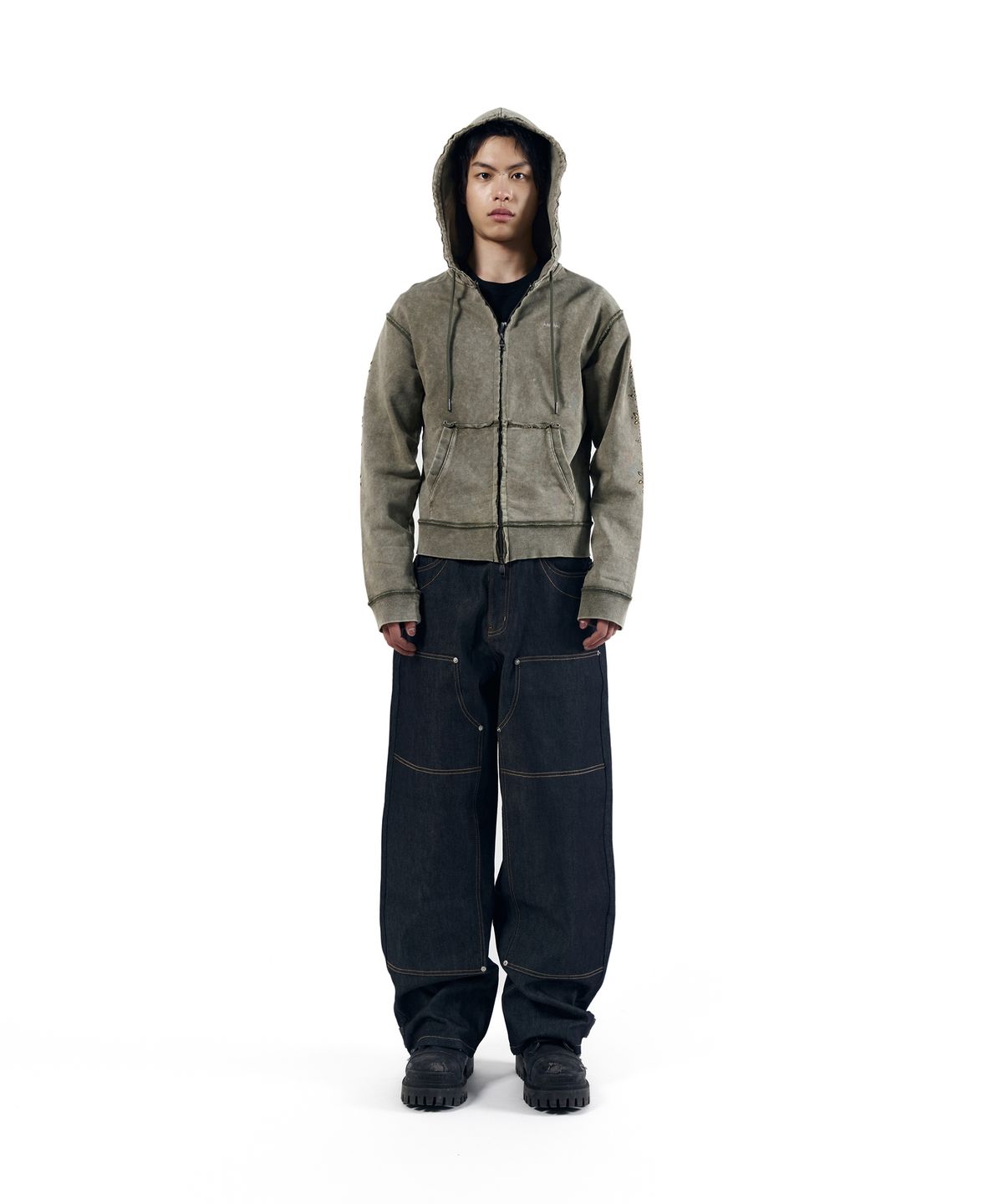 아캄(AAKAM) Steve Cinch Back Denim Pants (Blue)