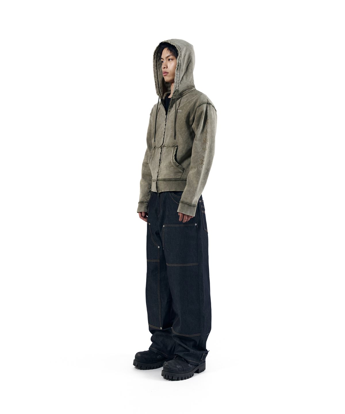 아캄(AAKAM) Steve Cinch Back Denim Pants (Blue)