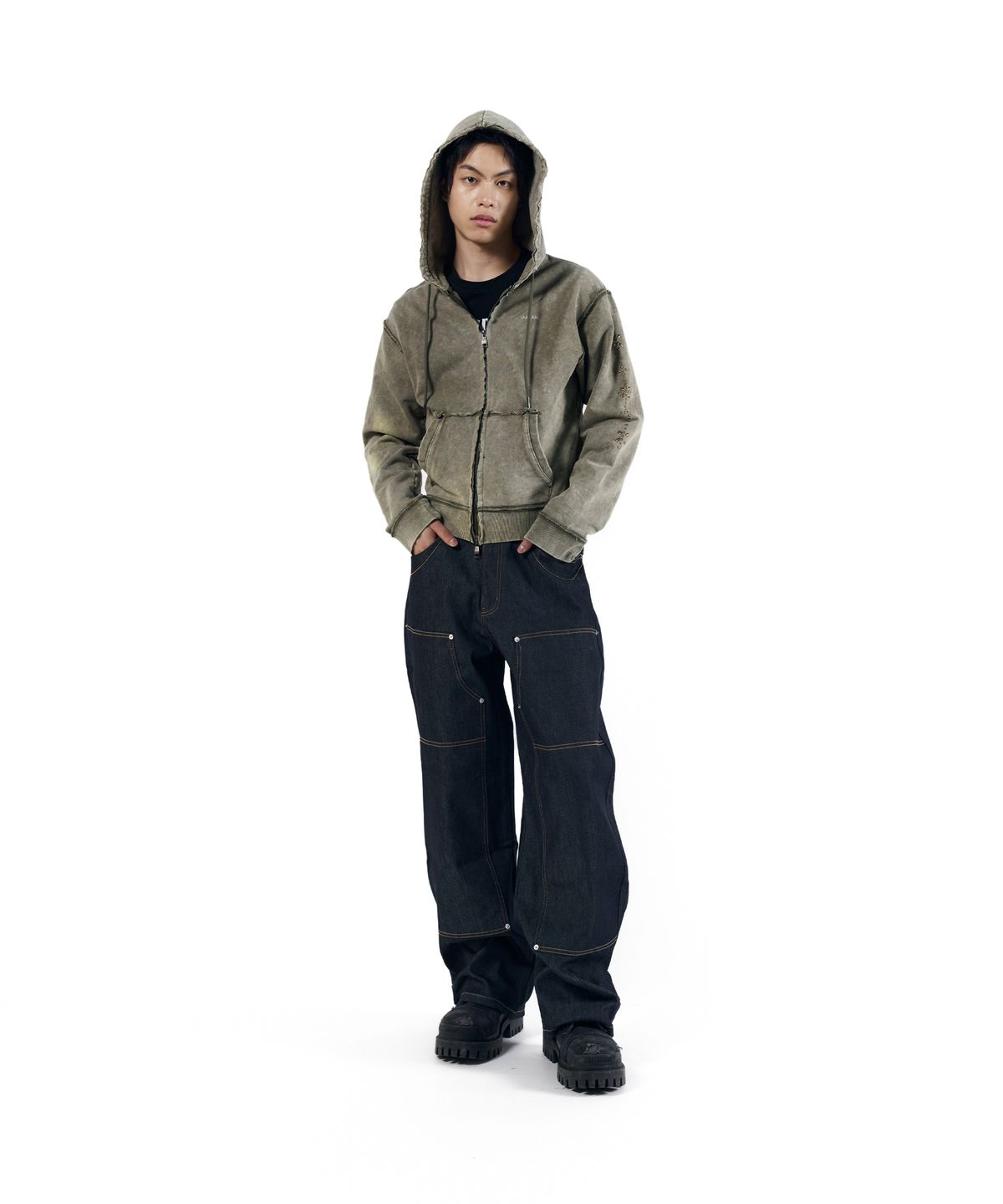 아캄(AAKAM) Steve Cinch Back Denim Pants (Blue)