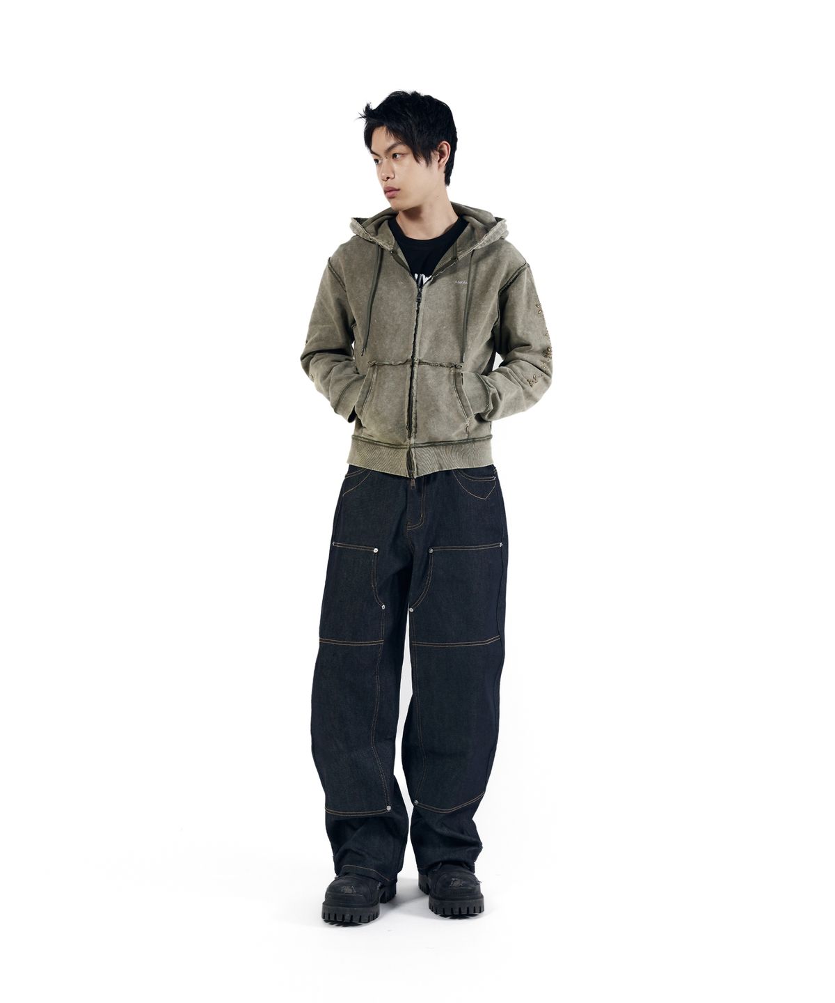 아캄(AAKAM) Steve Cinch Back Denim Pants (Blue)