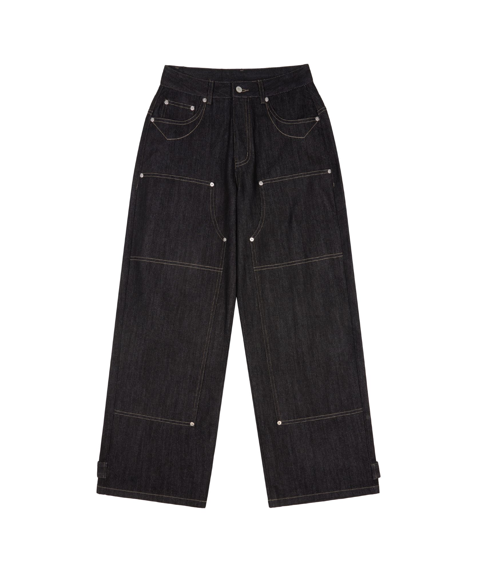MUSINSA公式 | AAKAM Steve Cinch Back Denim Pants (Black)