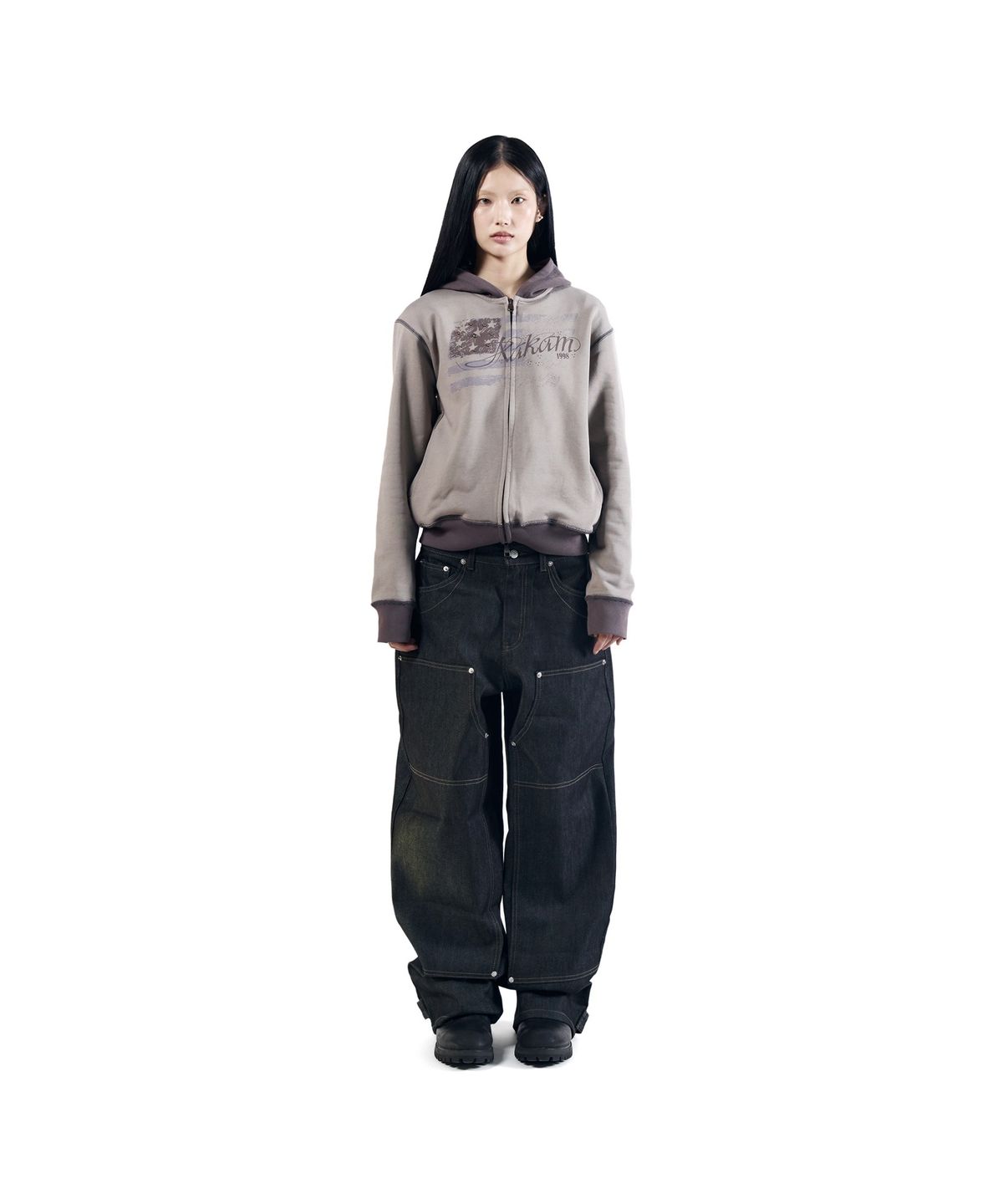아캄(AAKAM) Steve Cinch Back Denim Pants (Black)