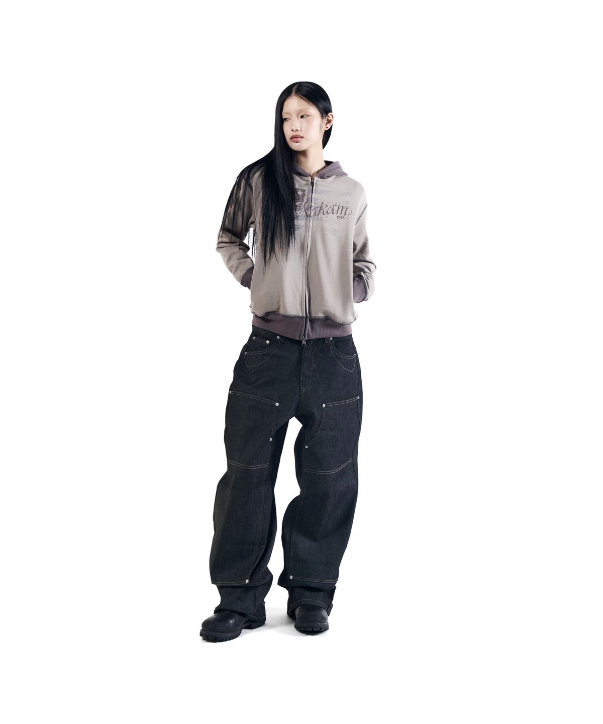 아캄(AAKAM) Steve Cinch Back Denim Pants (Black)