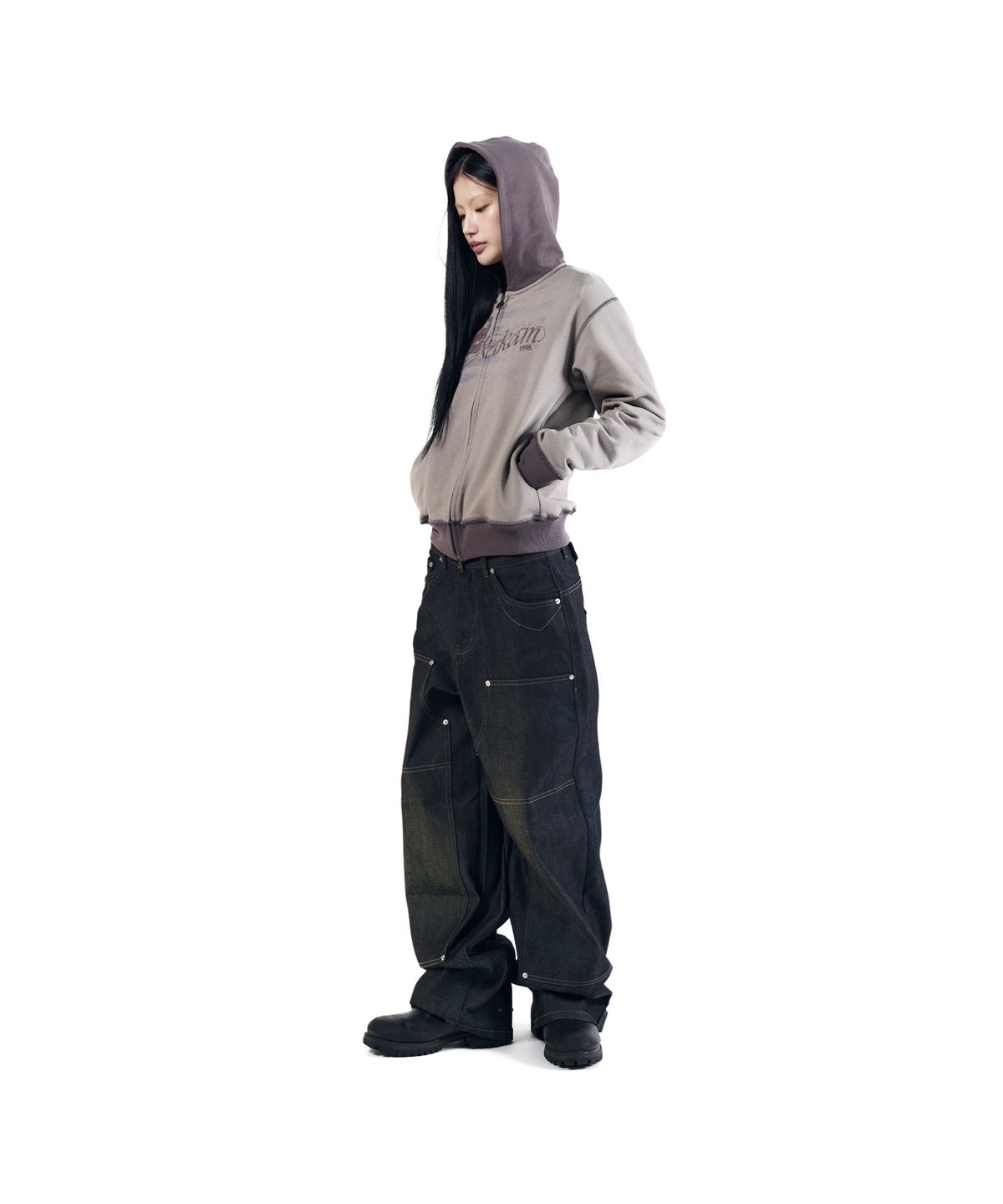 아캄(AAKAM) Steve Cinch Back Denim Pants (Black)