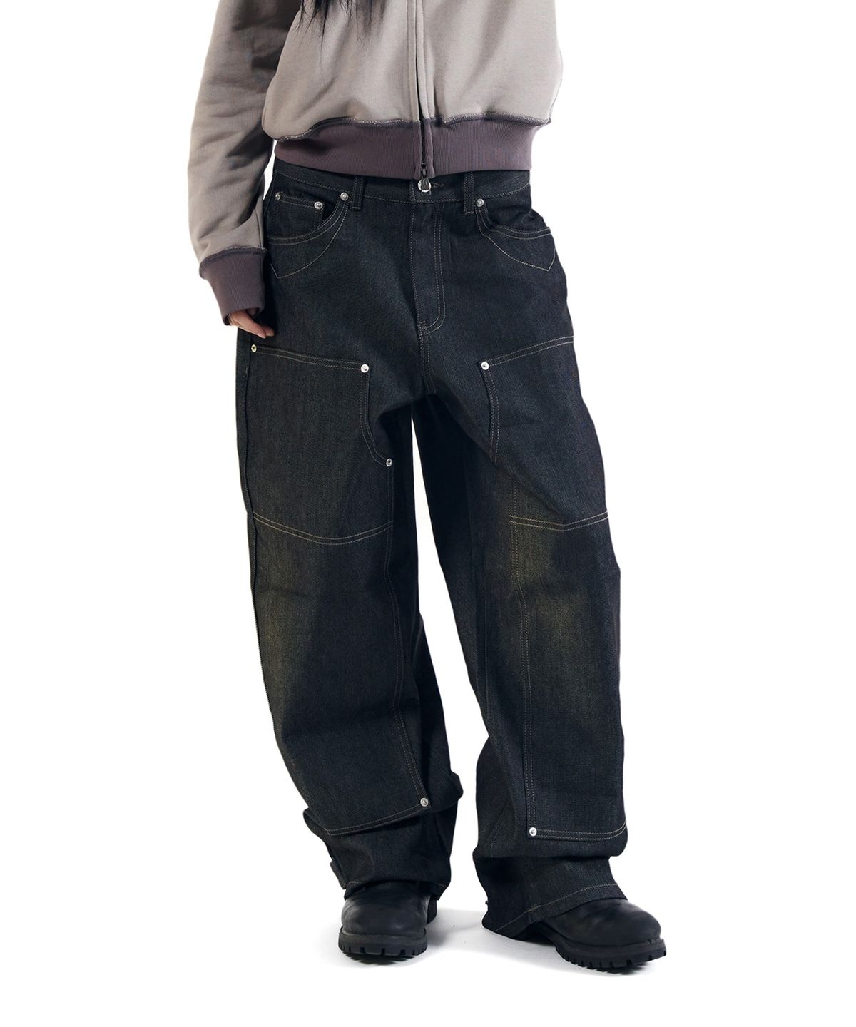 아캄(AAKAM) Steve Cinch Back Denim Pants (Black)