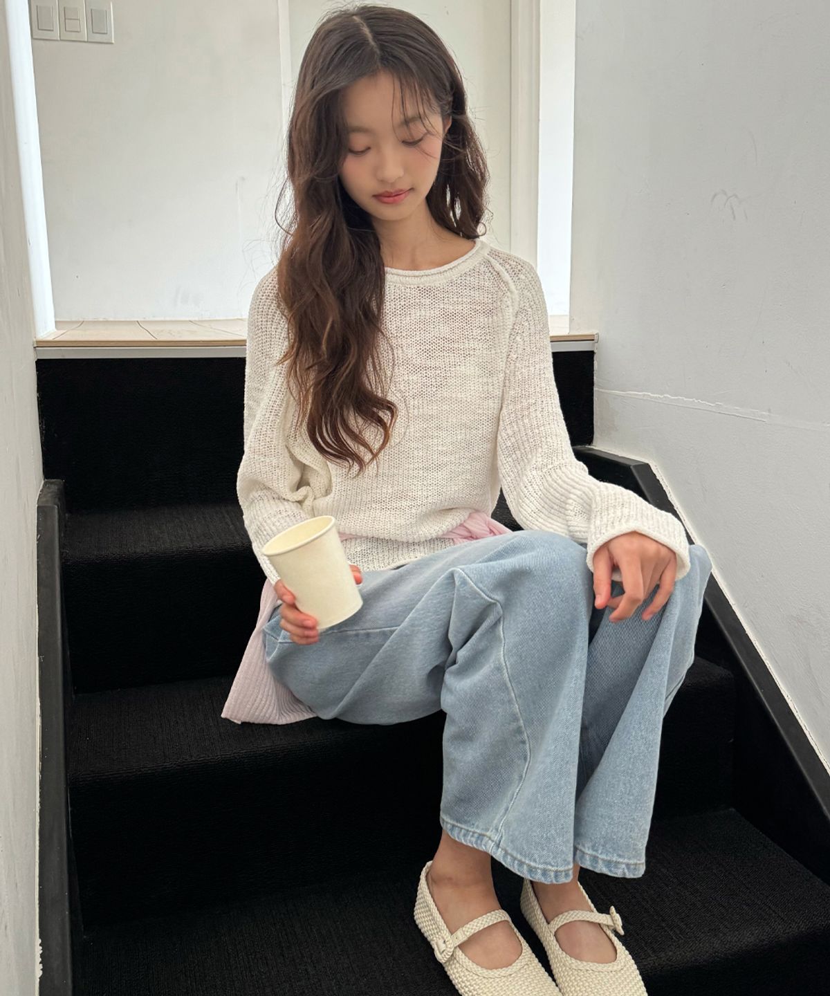 웬즈데이오아시스 포 우먼(WEDNESDAYOASISFORWOMEN) 부클 슬라브 레글런 니트_IVORY(WC26KN05)