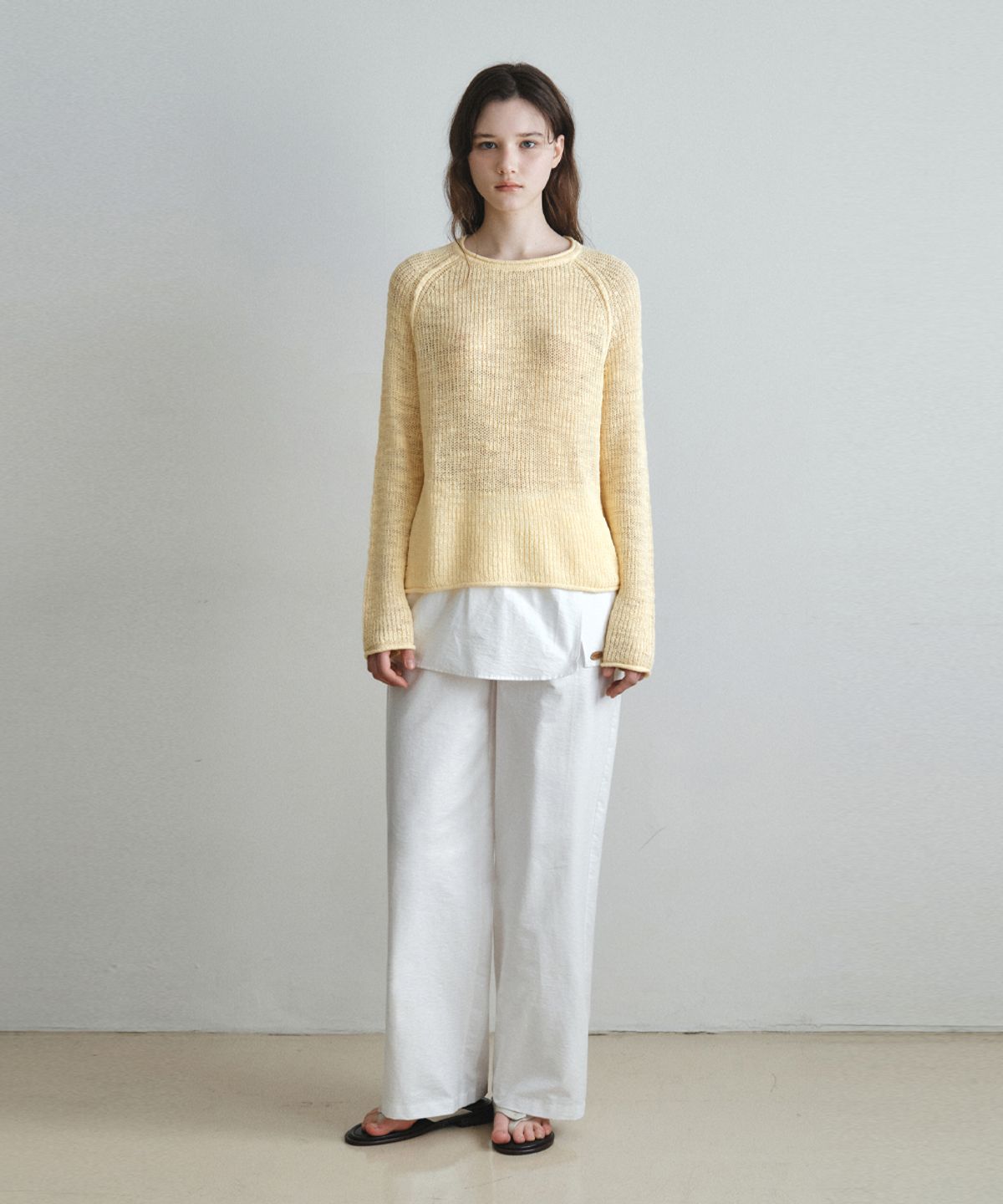 웬즈데이오아시스 포 우먼(WEDNESDAYOASISFORWOMEN) 부클 슬라브 레글런 니트_BUTTER YELLOW(WC26KN05)