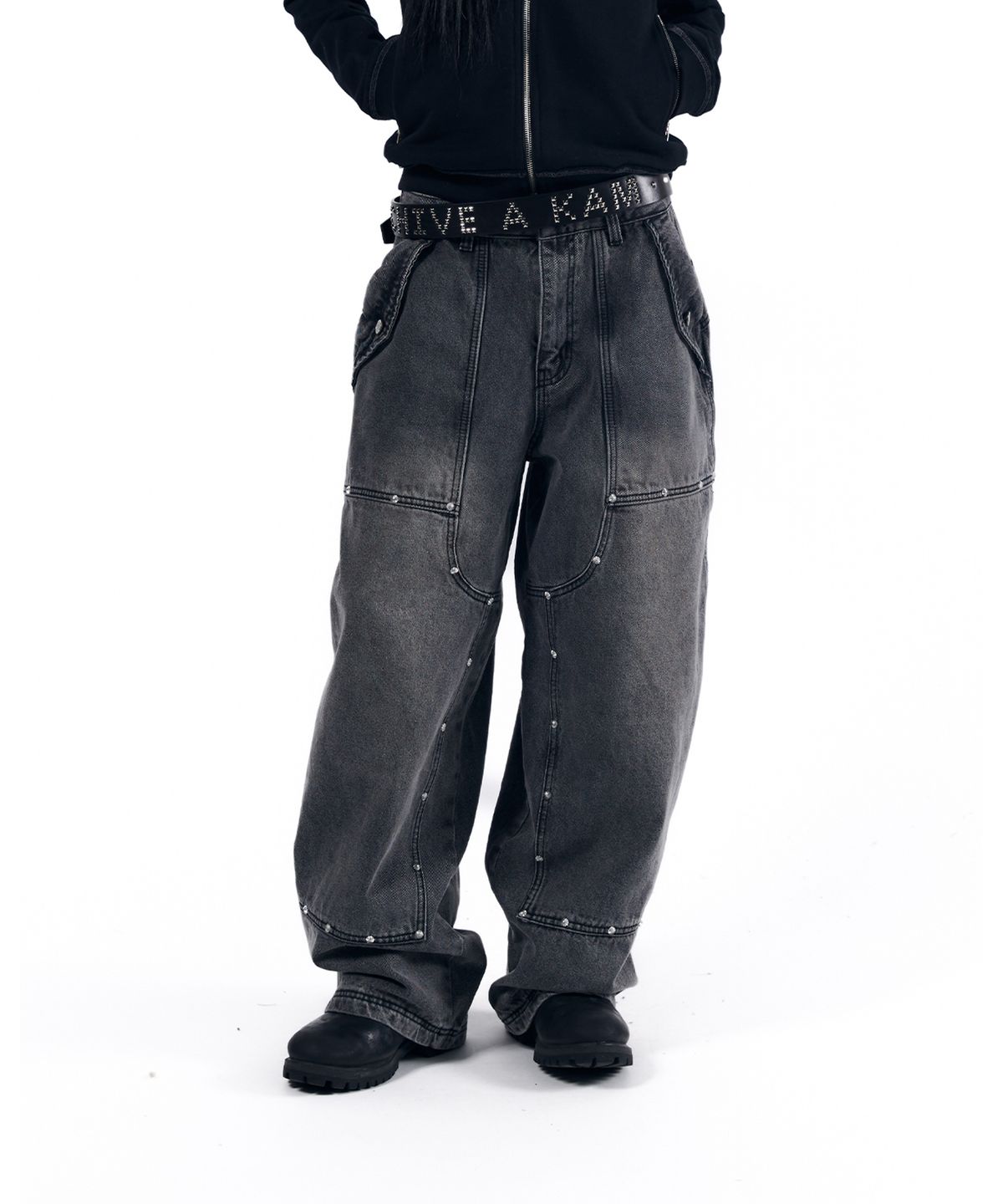 아캄(AAKAM) Steve Double Knee Denim Pants (Gray)