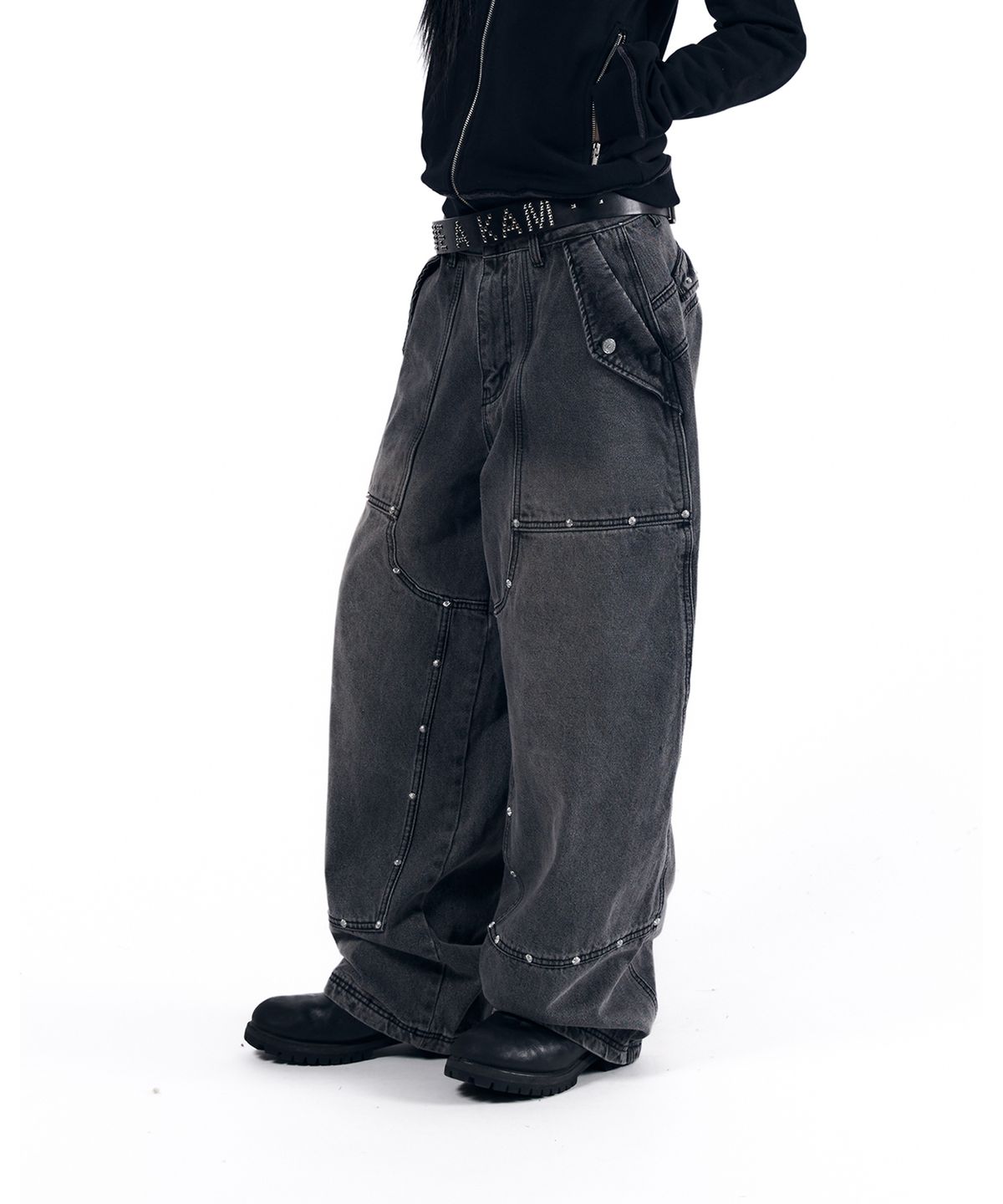 아캄(AAKAM) Steve Double Knee Denim Pants (Gray)