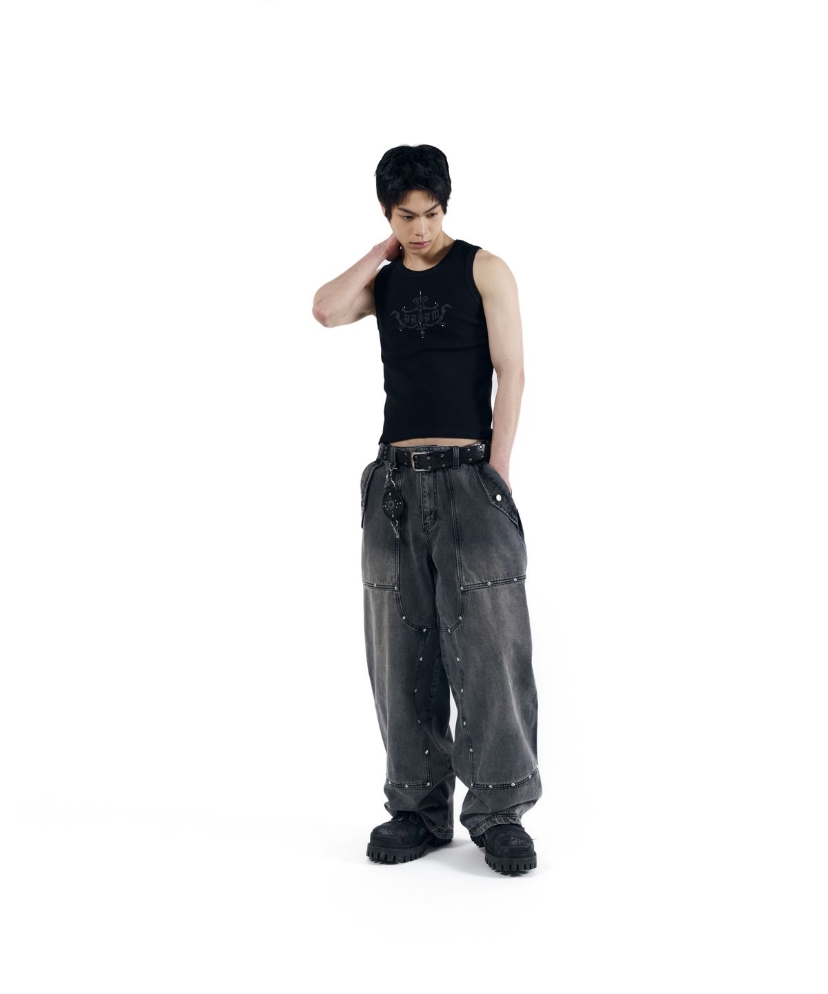아캄(AAKAM) Steve Double Knee Denim Pants (Gray)
