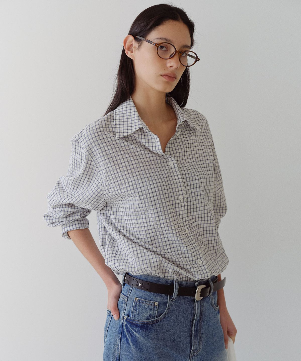 엔오르(EN OR) STANDARD CHECK SHIRT - BLUE