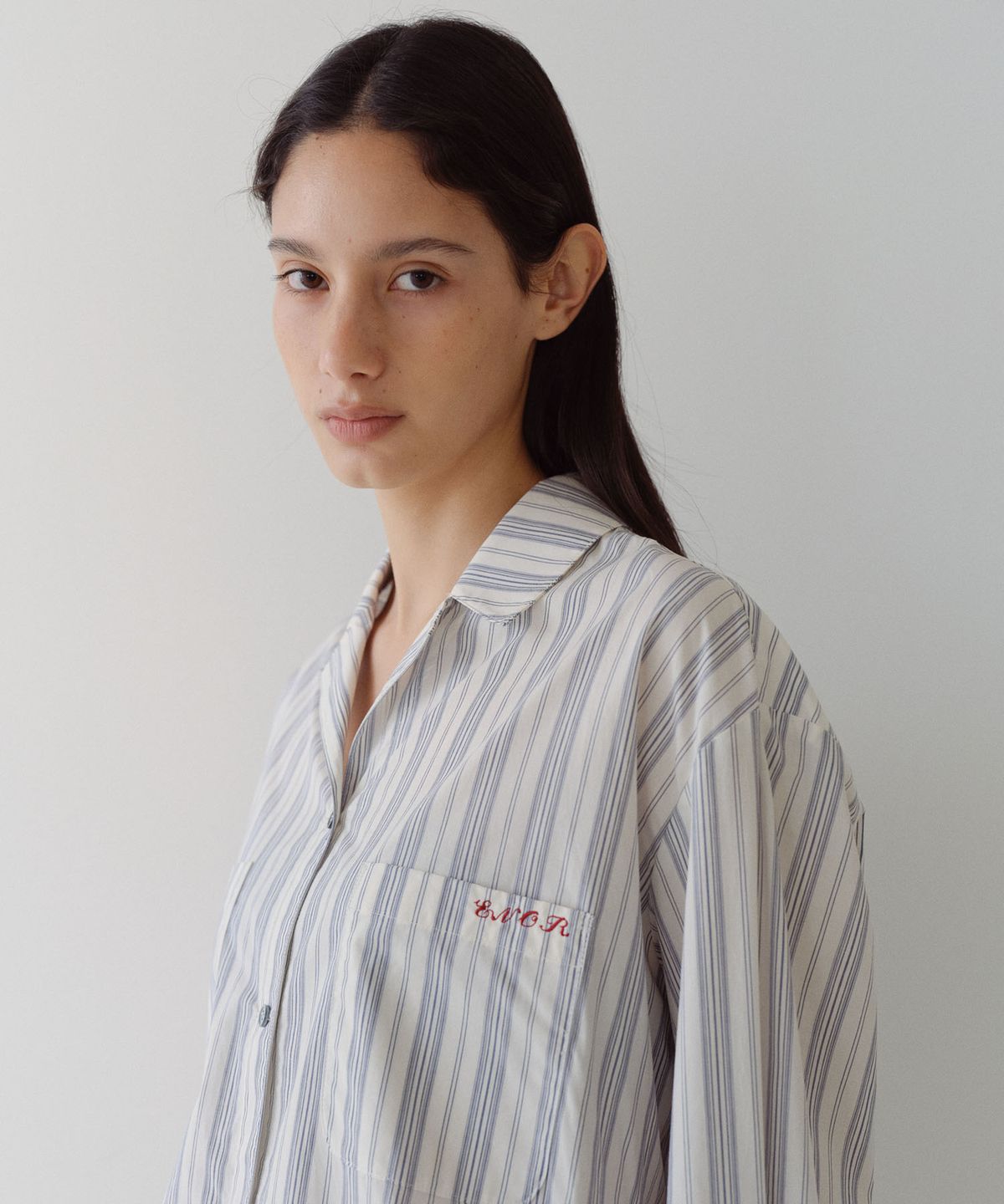 엔오르(EN OR) RELAXED STRIPE PAJAMA SHIRT - BLUE