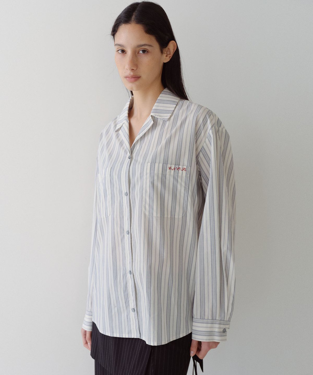 엔오르(EN OR) RELAXED STRIPE PAJAMA SHIRT - BLUE
