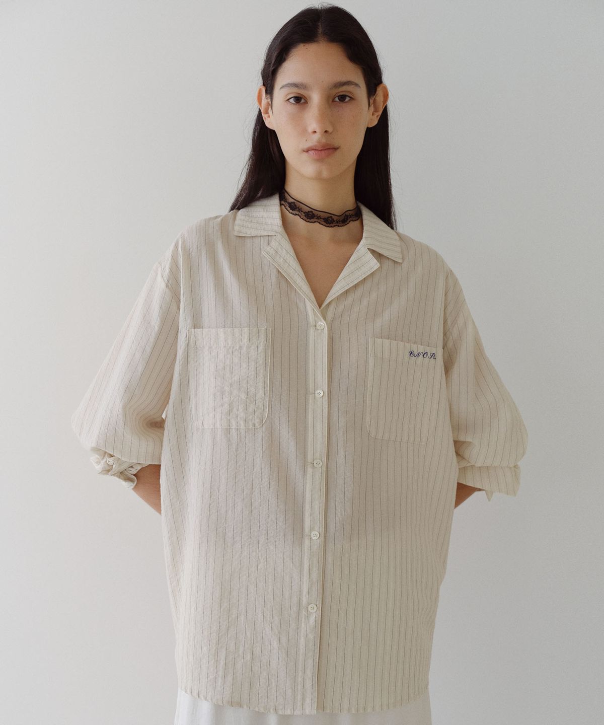 엔오르(EN OR) RELAXED STRIPE PAJAMA SHIRT - IVORY
