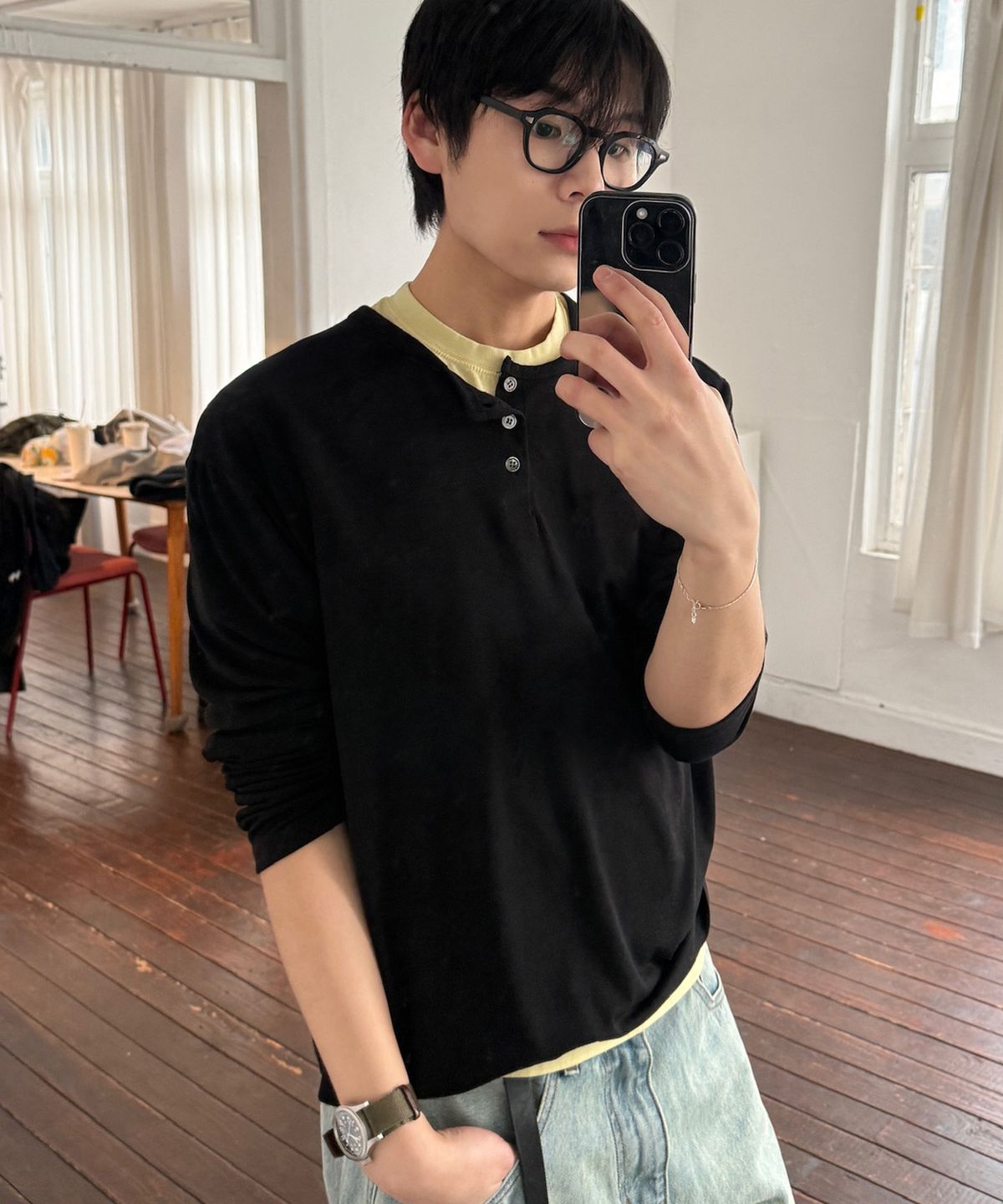 르아르(LEIRE) 소프트 헨리넥 롱슬리브 티셔츠 [블랙]