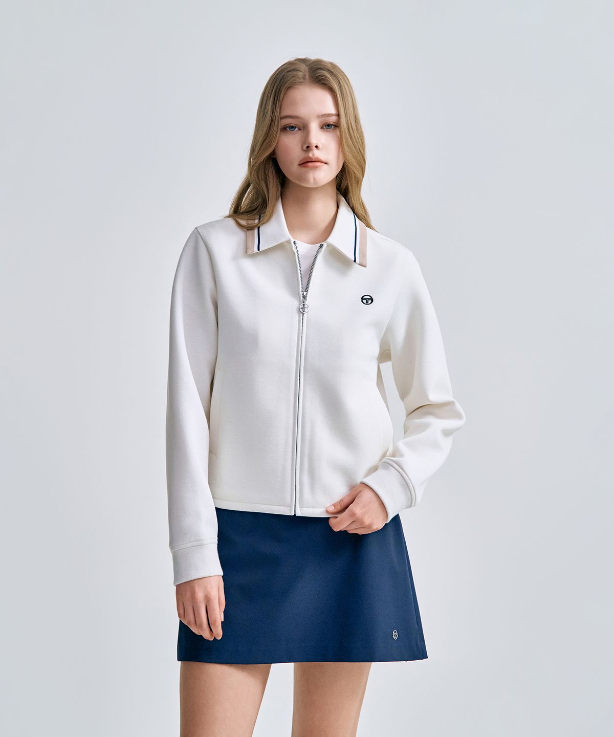 세르지오 타키니(SERGIO TACCHINI) W 피케 저지 크롭 봄버 자켓 (Ivory)