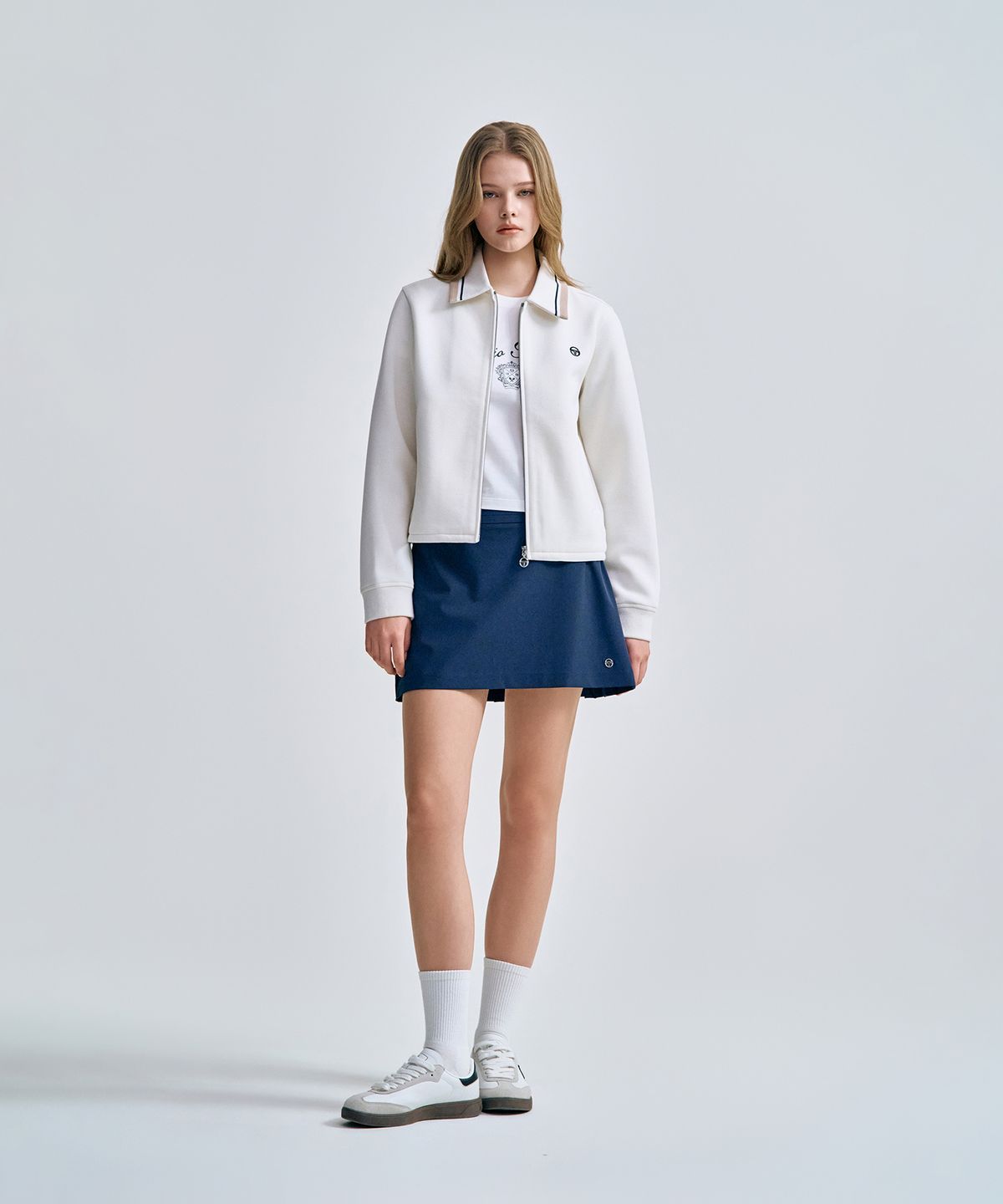세르지오 타키니(SERGIO TACCHINI) W 피케 저지 크롭 봄버 자켓 (Ivory)