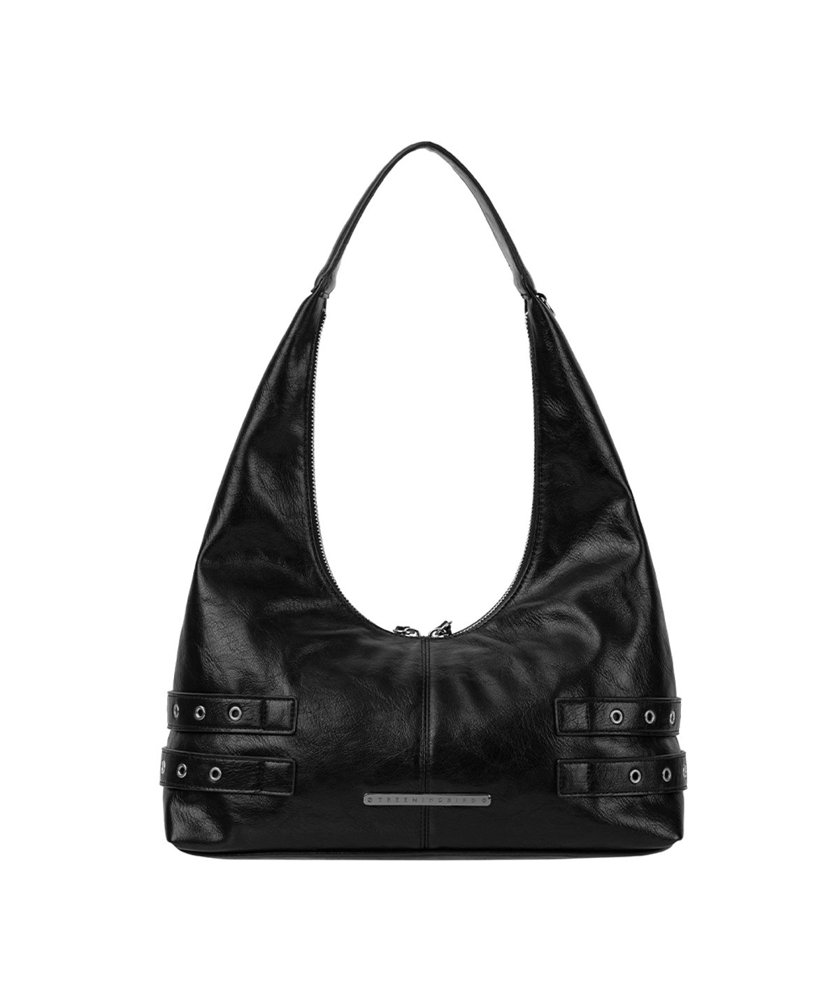 트리밍버드(TREEMINGBIRD) Double-Buckle Stud Shoulder Bag [ Black ]