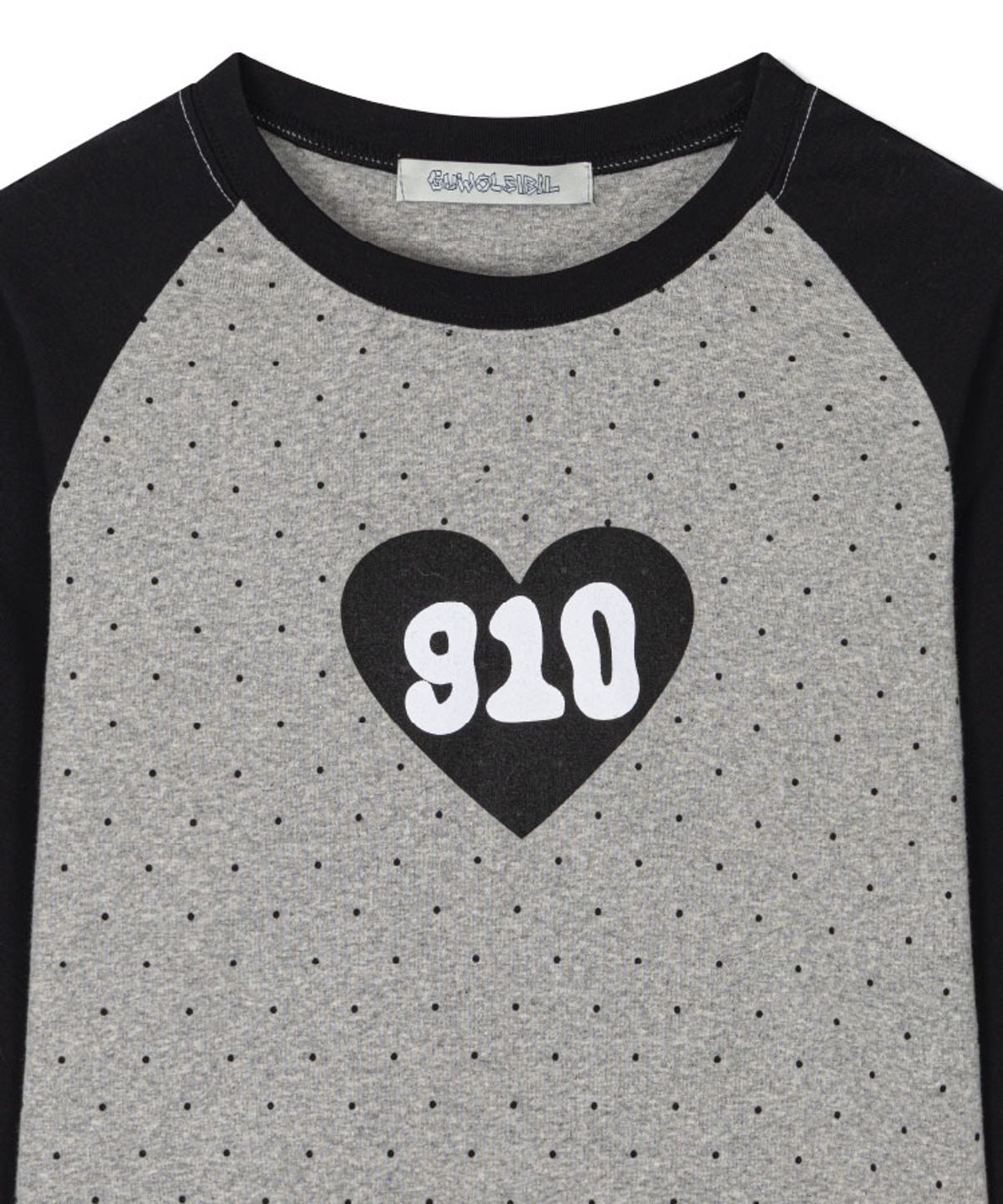 구월십일(GUWOLSIBIL) DOT RAGLAN HEART TOP BLACK&MELANGE GREY