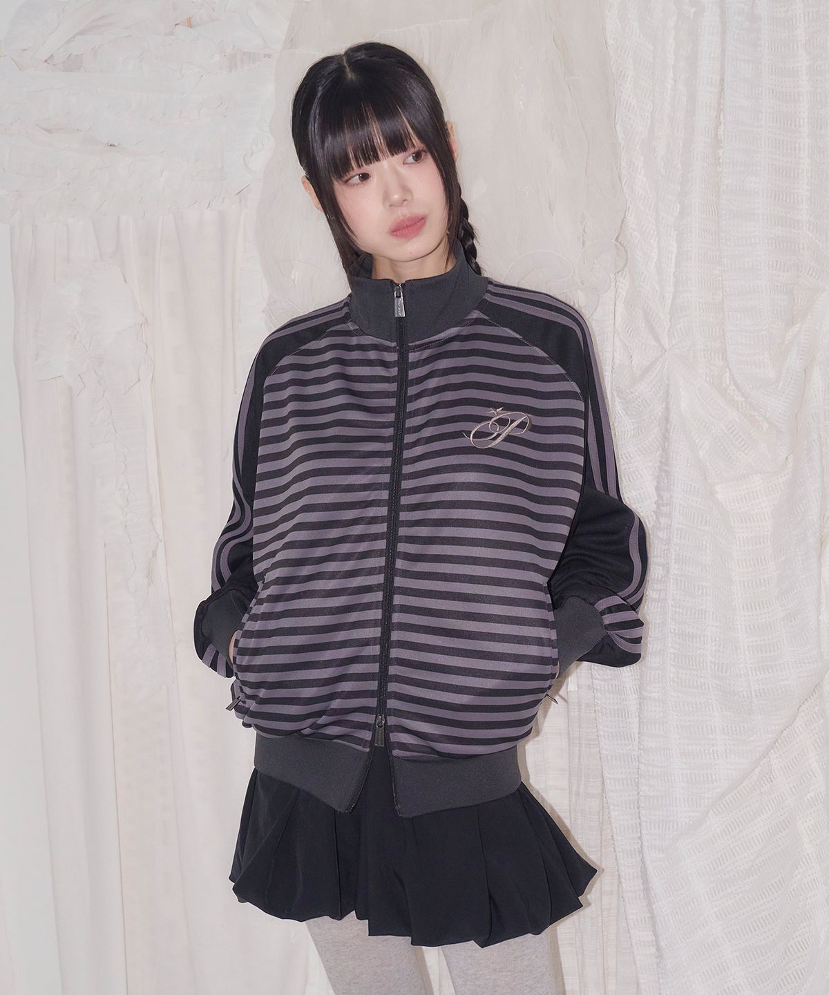 프렌다(PRENDA) STRIPE RAGLAN JERSEY TRACK JACKET BLACK