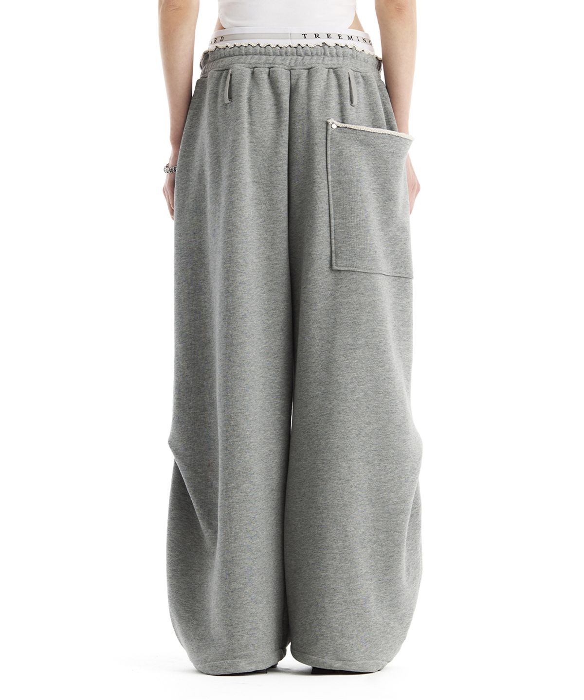트리밍버드(TREEMINGBIRD) Double Waist Sagging Sweat Pants [ Melange Gray ]