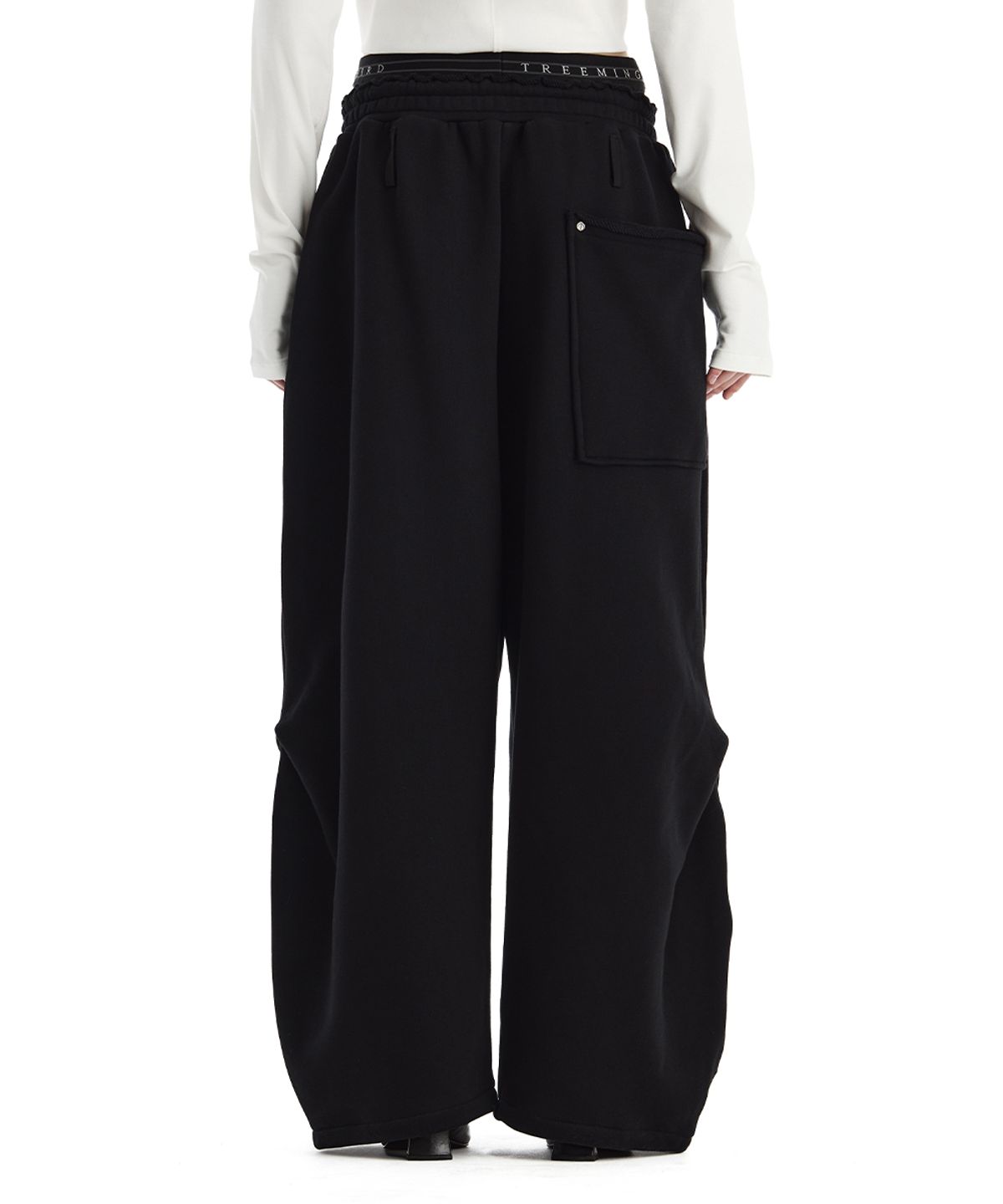 트리밍버드(TREEMINGBIRD) Double Waist Sagging Sweat Pants [ Black ]