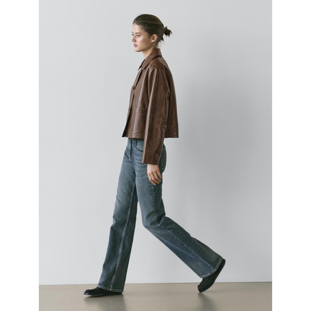 마시모두띠(MASSIMO DUTTI) 크롭 나파 레더 재킷