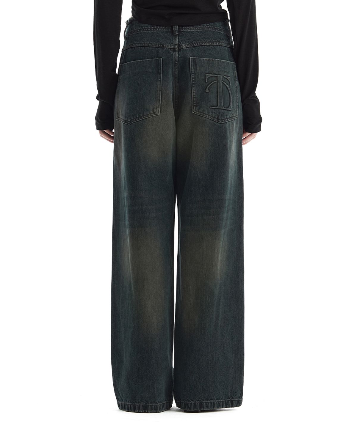 트리밍버드(TREEMINGBIRD) Raw Cut Belt-Line Brushed Denim Pants [ Dark Navy ]