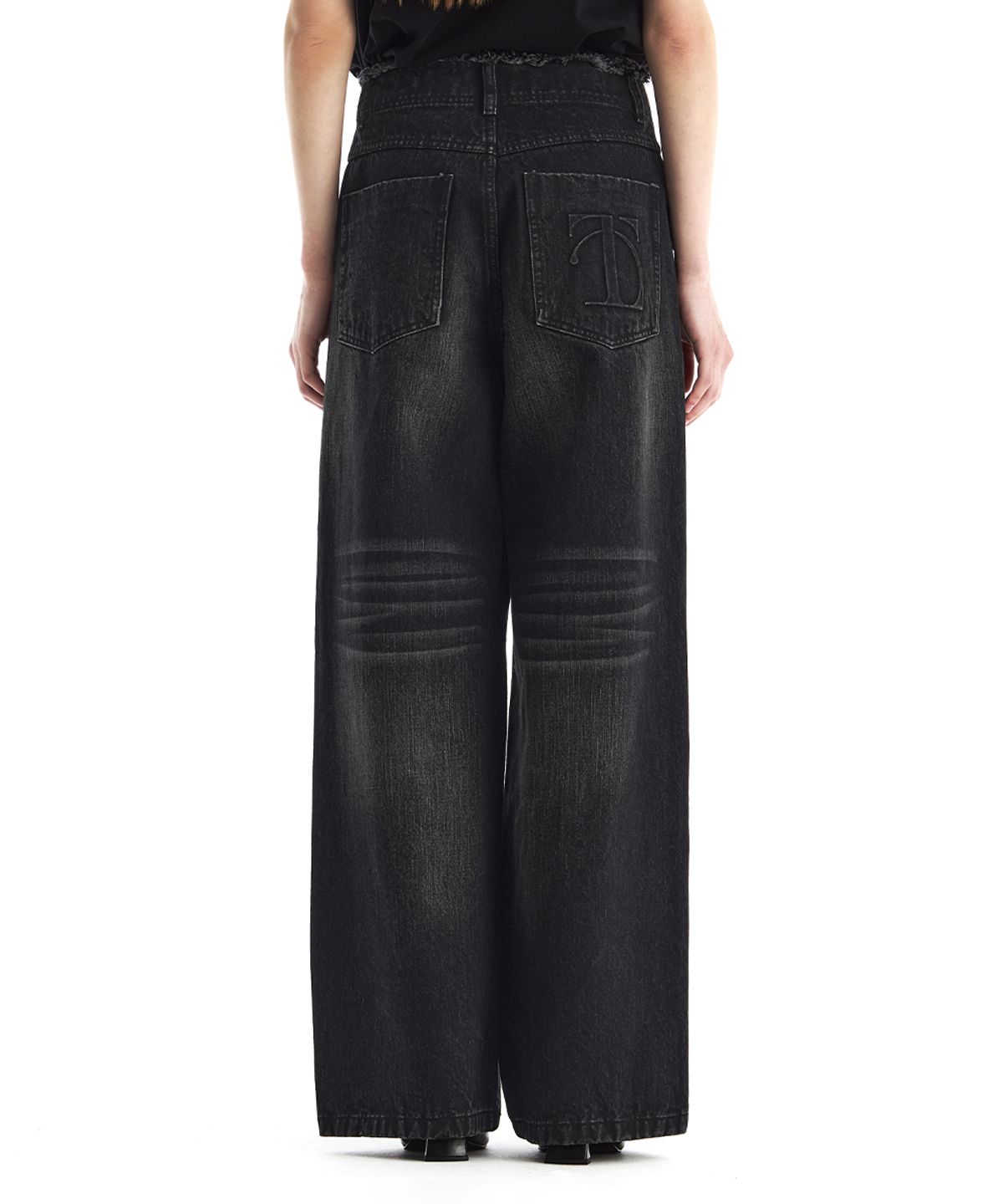 트리밍버드(TREEMINGBIRD) Raw Cut Belt-Line Brushed Denim Pants [ Black ]