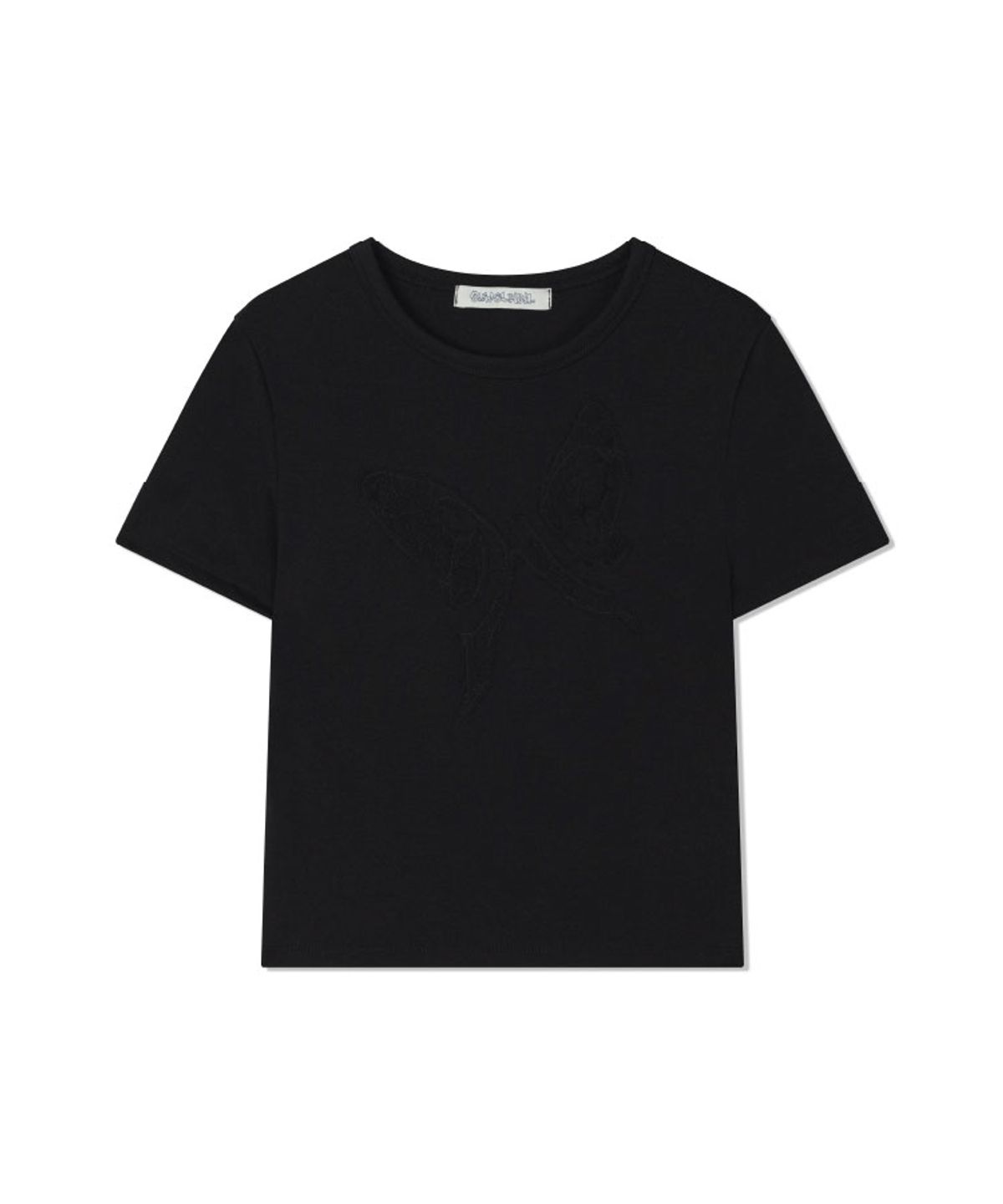 구월십일(GUWOLSIBIL) LACE PATCH SHORT-SLEEVED TOP BLACK