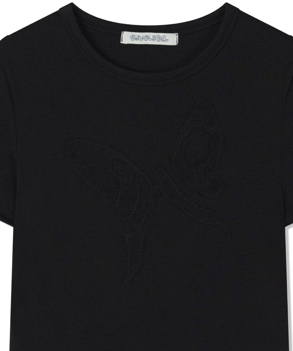 구월십일(GUWOLSIBIL) LACE PATCH SHORT-SLEEVED TOP BLACK