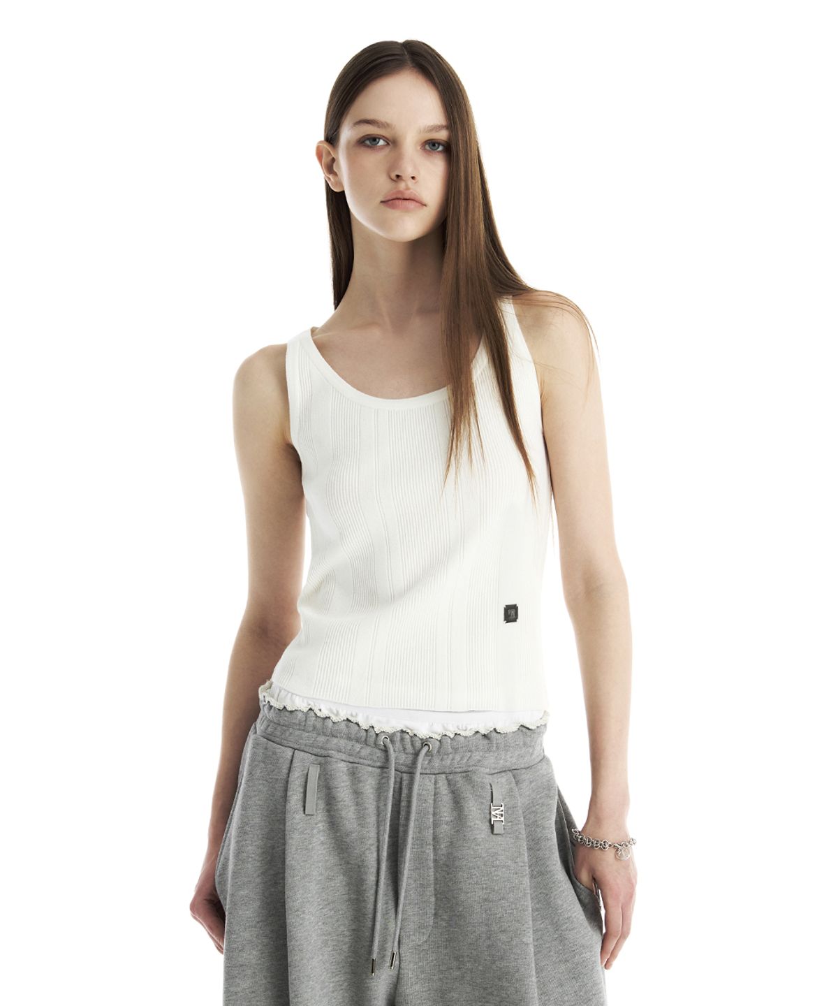 트리밍버드(TREEMINGBIRD) Essential Ribbed Knit Sleeveless Top [ Ivory ]