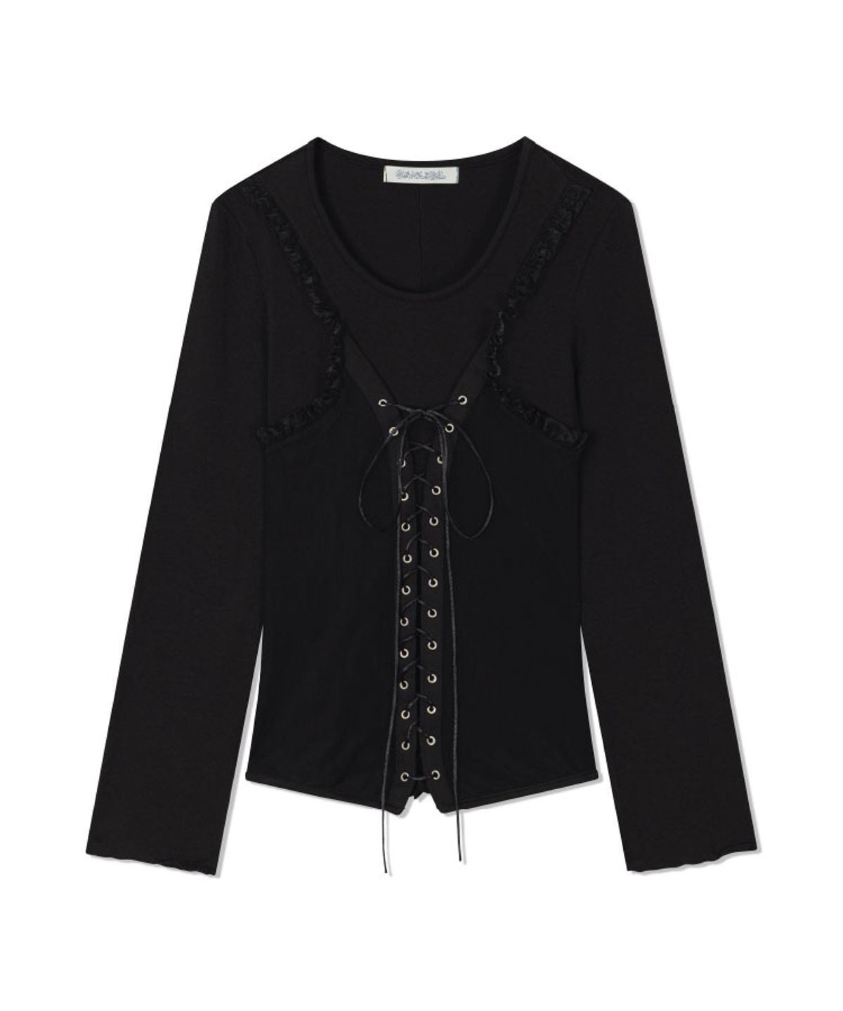 구월십일(GUWOLSIBIL) ETHNIC SHIRRING LACE T-SHIRT BLACK