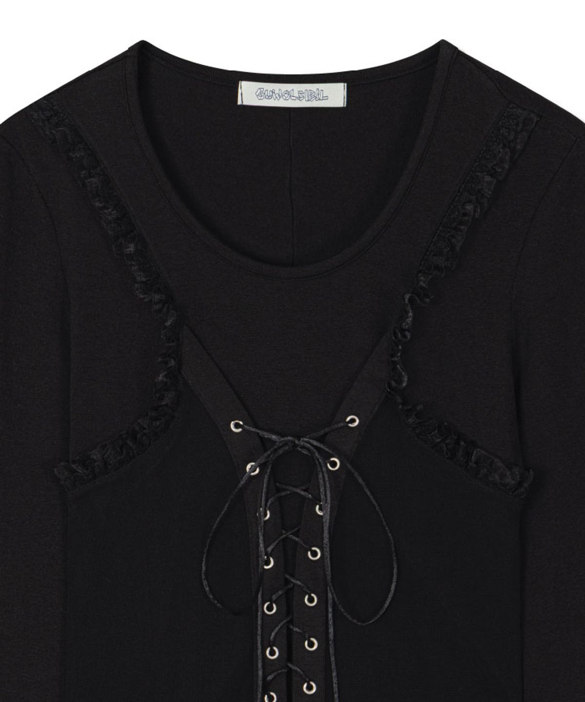 구월십일(GUWOLSIBIL) ETHNIC SHIRRING LACE T-SHIRT BLACK